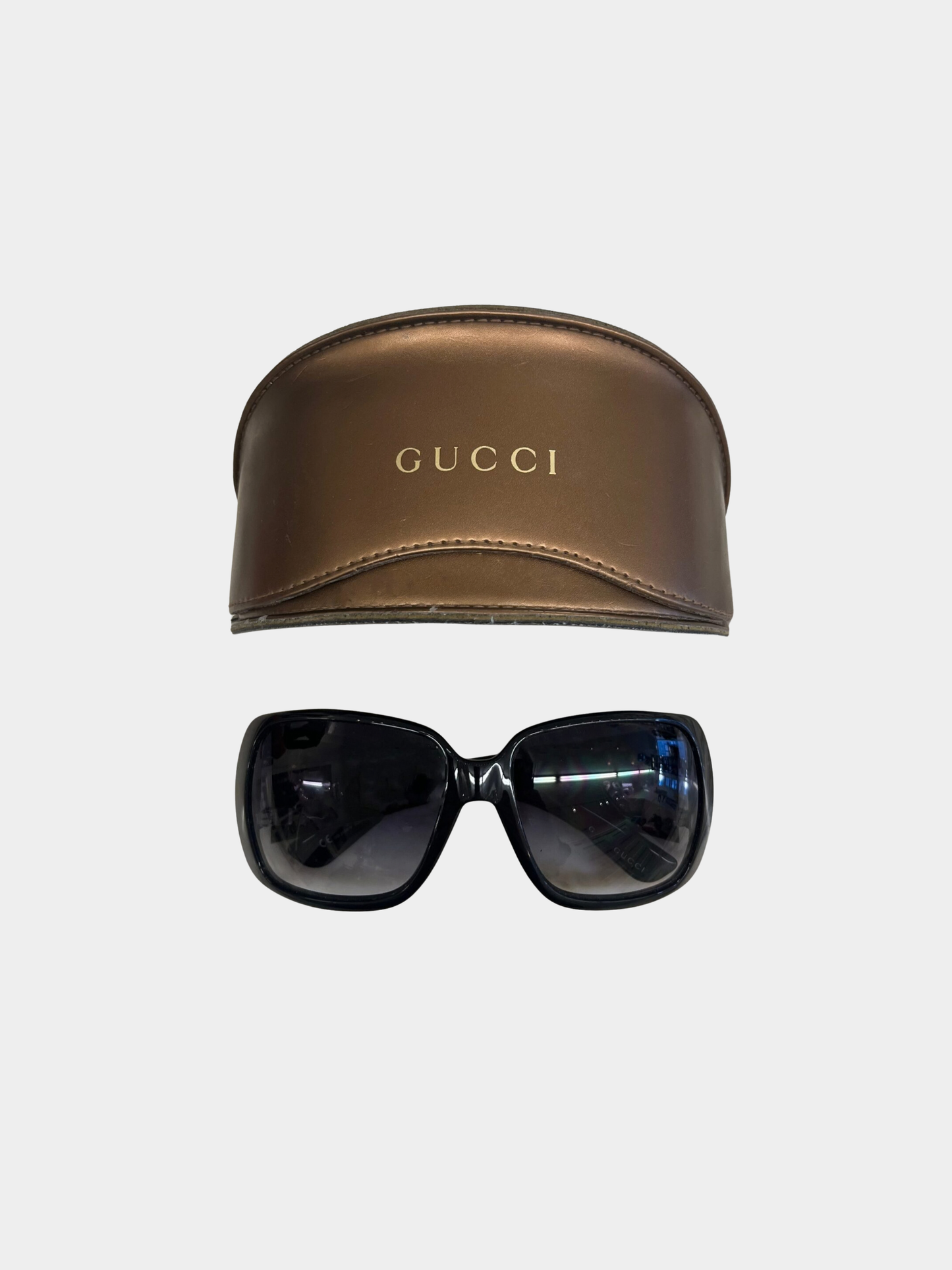 Gucci 2000s Black Frame Heart Crest Sunglasses