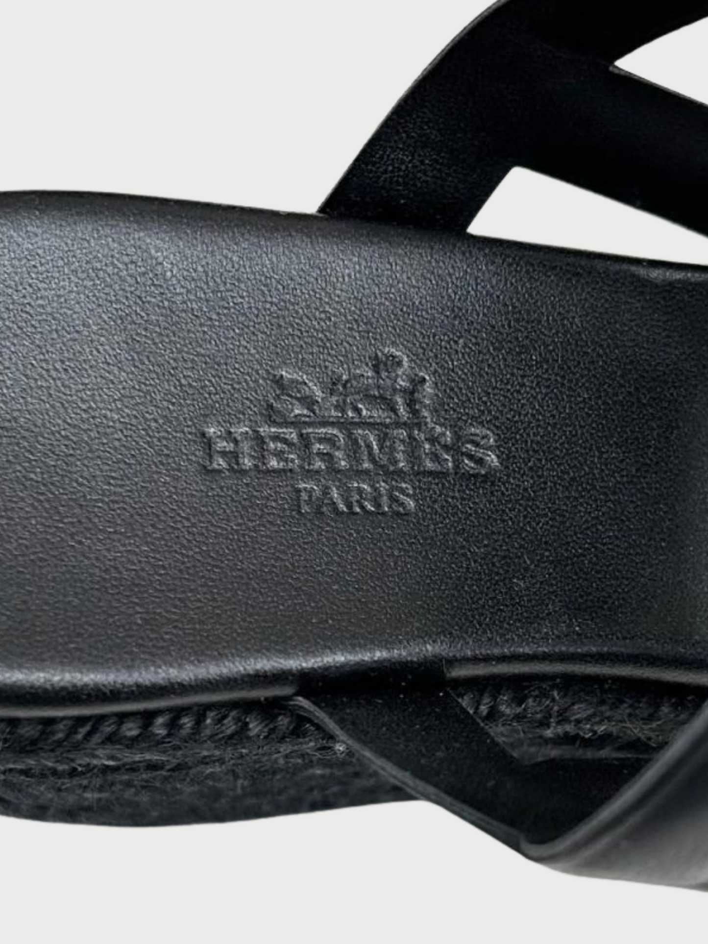 Hermès SS 2024 Black Leather Ithea 30 Espadrille Sandals
