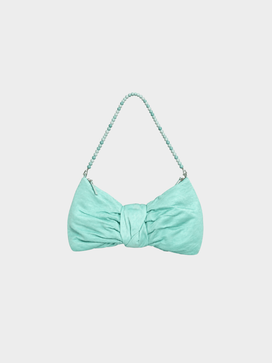 Valentino 2000s Turquoise Bow Beaded Handle Bag