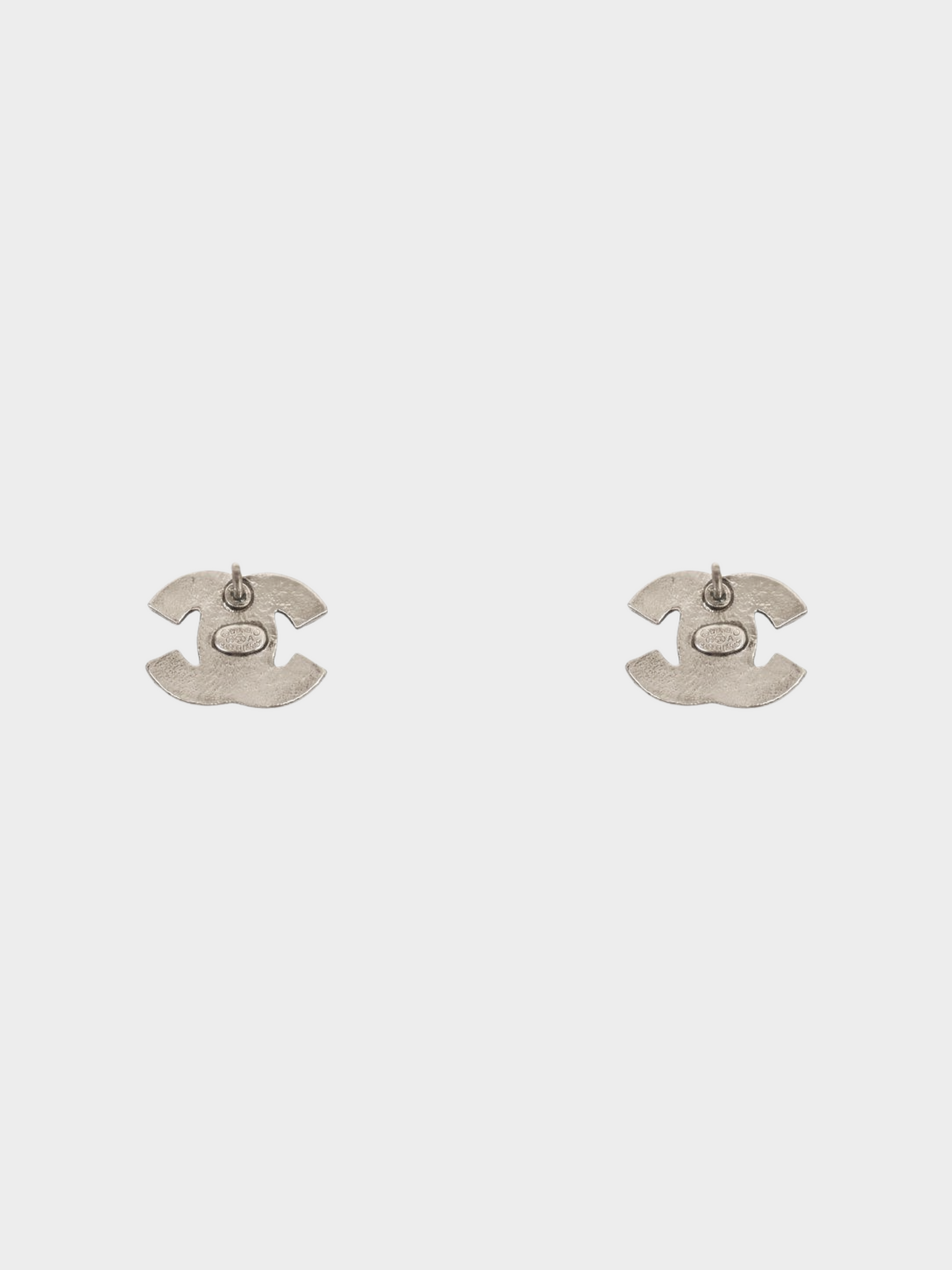 Chanel 2000s Silver Rhinestone CC Stud Earrings