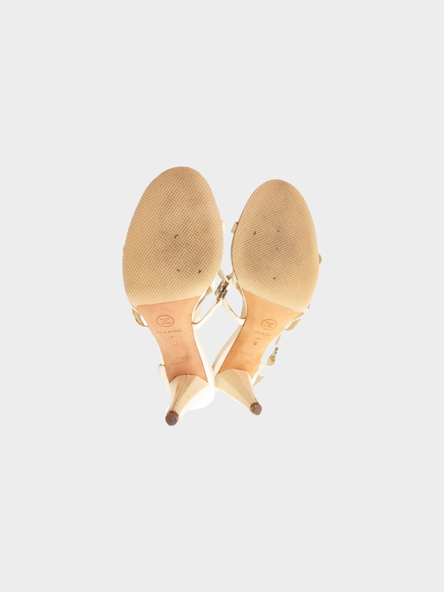 Chanel 2000s Beige Leather CC Studded Heels