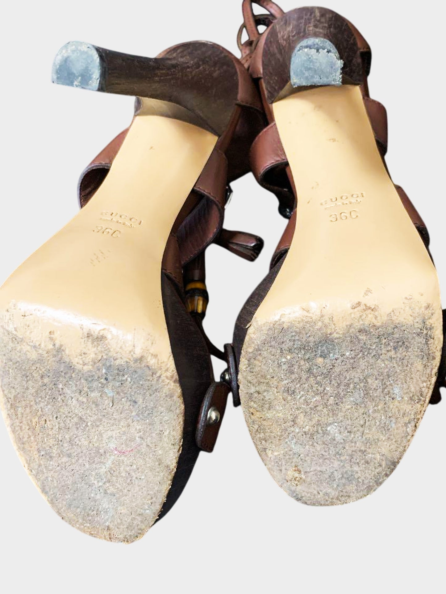 Gucci 2010s Brown Leather Bamboo Ankle Wrap Lace-up Heels