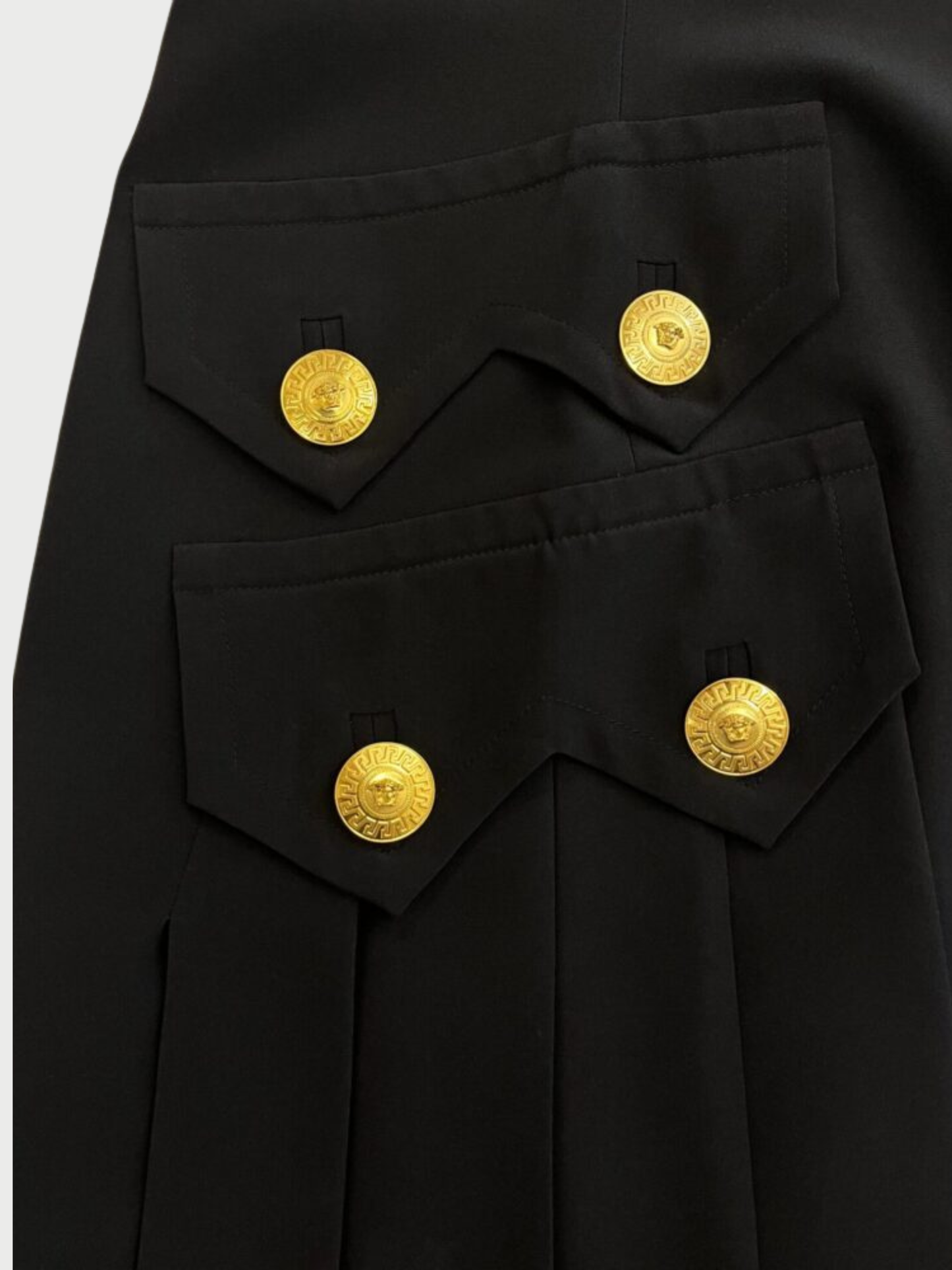 Versace 2010s Black Silk Tulip Print Medusa Button Cocktail Dress