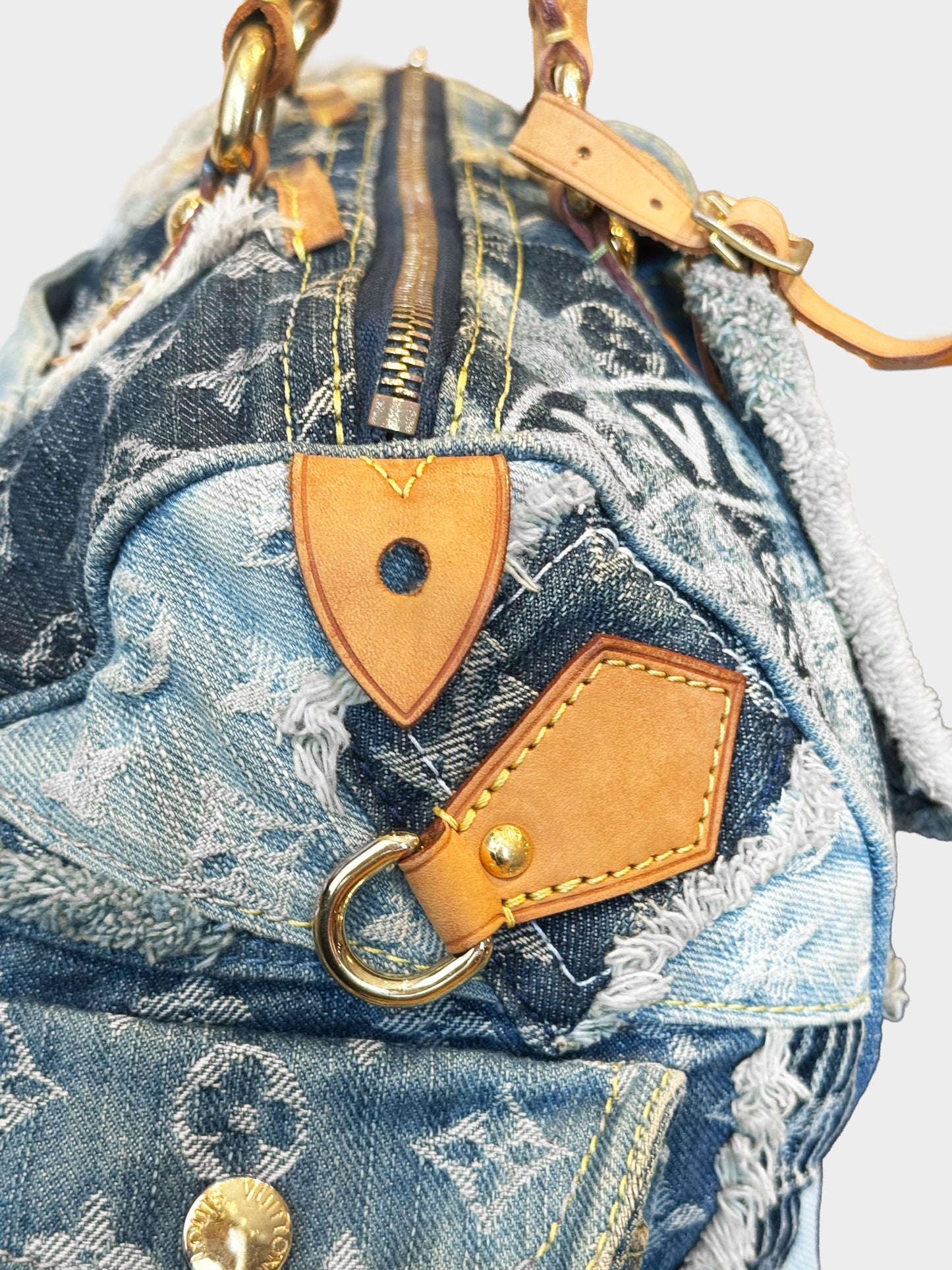 Louis Vuitton 2007 Limited Edition Blue Denim Patchwork Monogram Speedy Bag