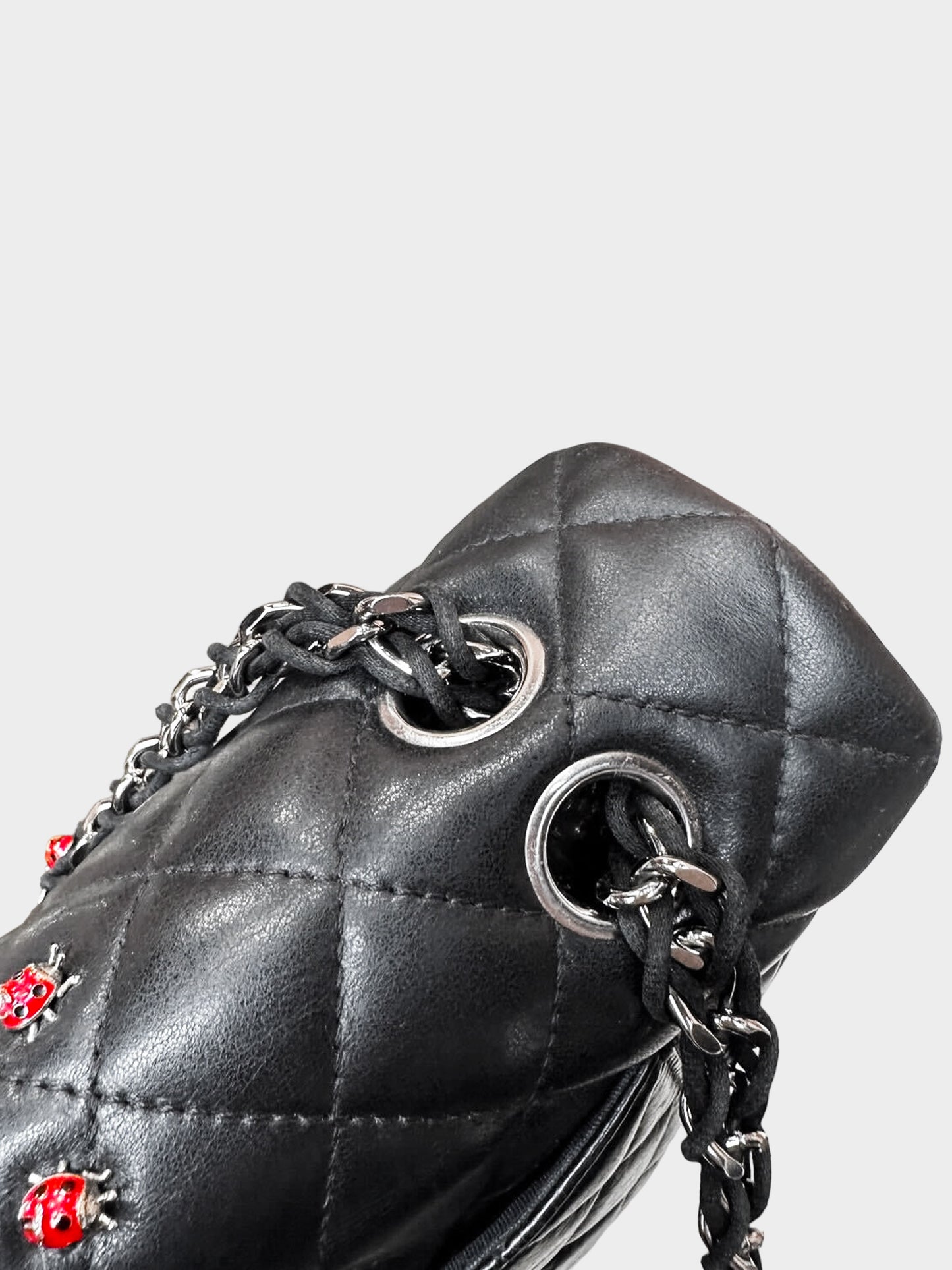 Chanel 2011 Black Lambskin Ladybug Medium Classic Single Flap Bag