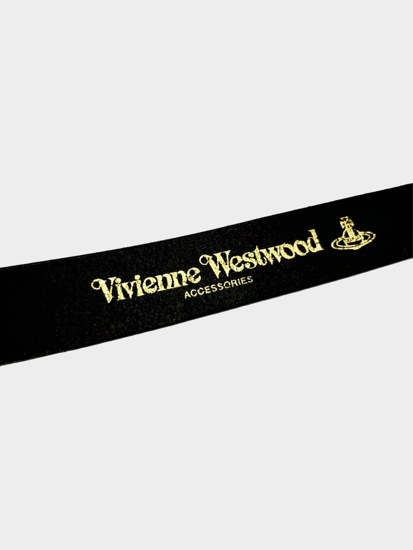 Vivienne Westwood 2000s Black and Gold Orb Logo Leather Belt