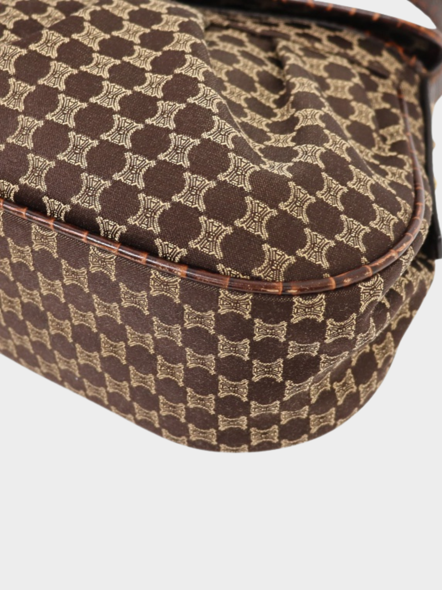 Celine 2000s Brown Macadam Canvas Leather Tassel Shoulder Bag