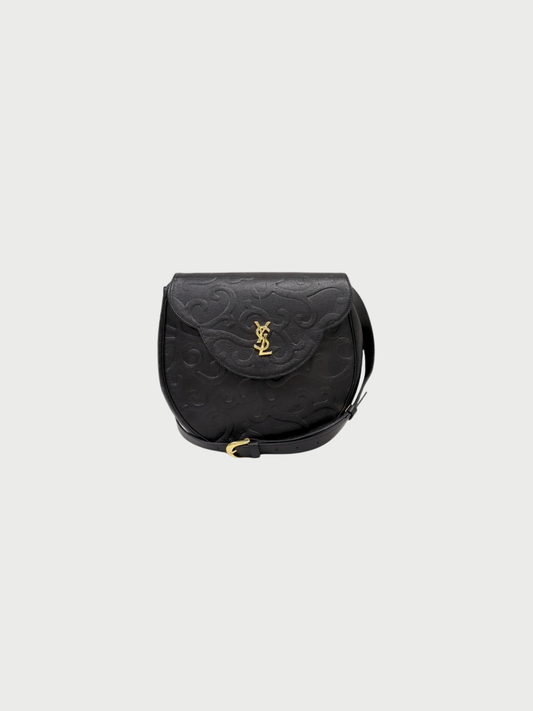 Yves Saint Laurent 2000s Black Leather Logo Hardware Shoulder Bag
