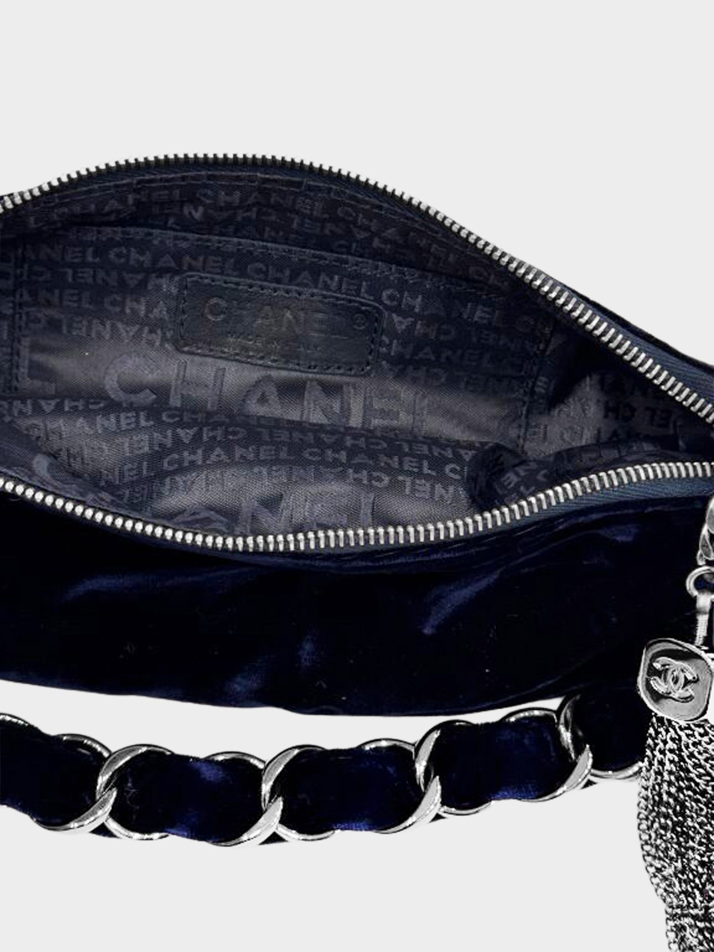 Chanel 2000s Midnight Blue Velvet CC-embossed Evening Bag