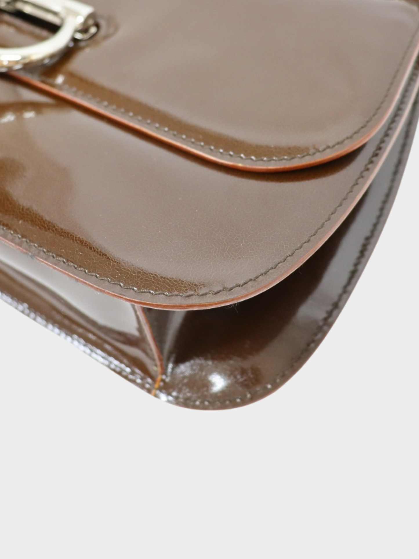 Celine 2000s Brown Leather Gancini Hardware Handbag