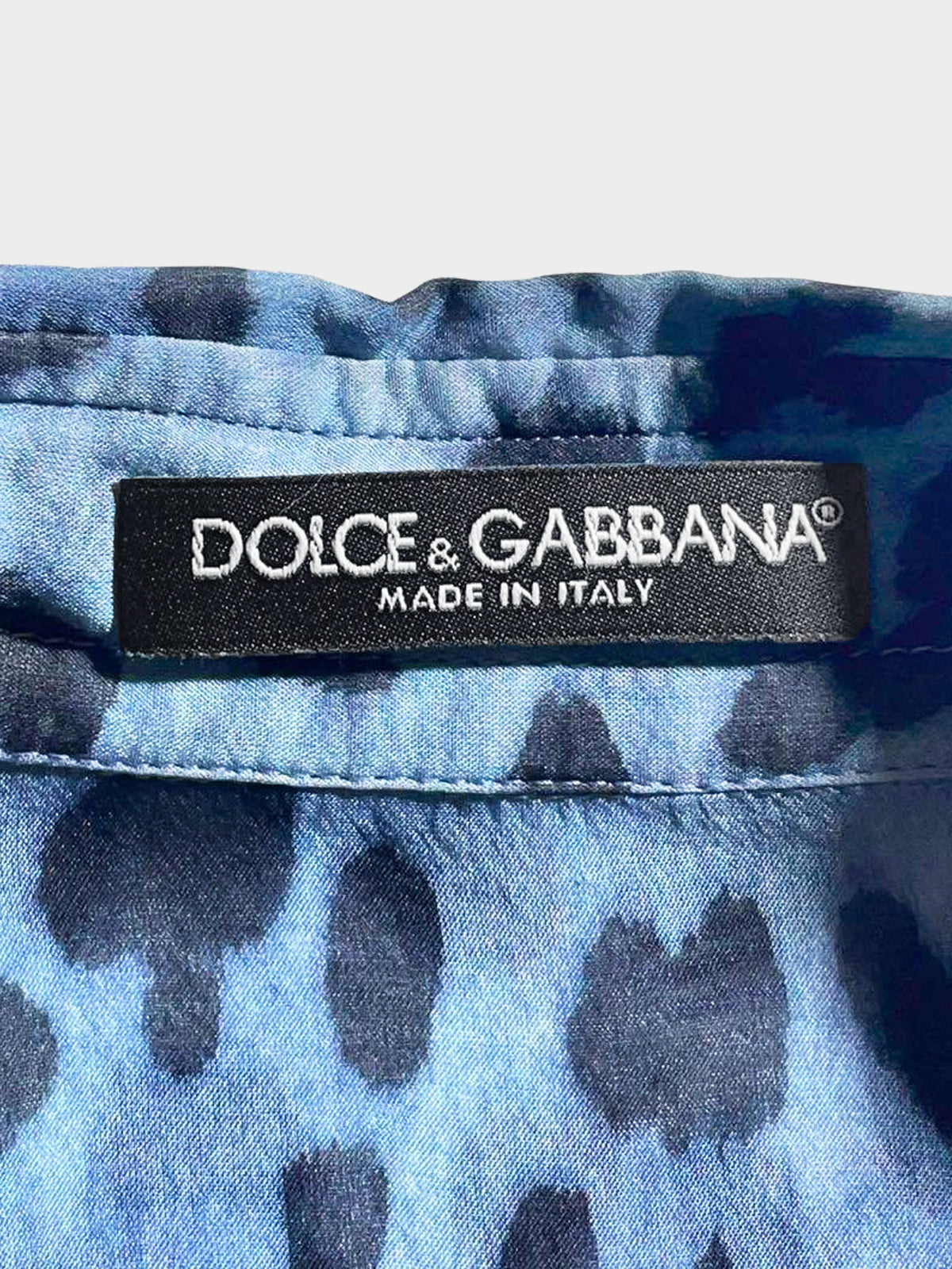 Dolce and Gabbana 2010s Blue Leopard Print Silk Shirt