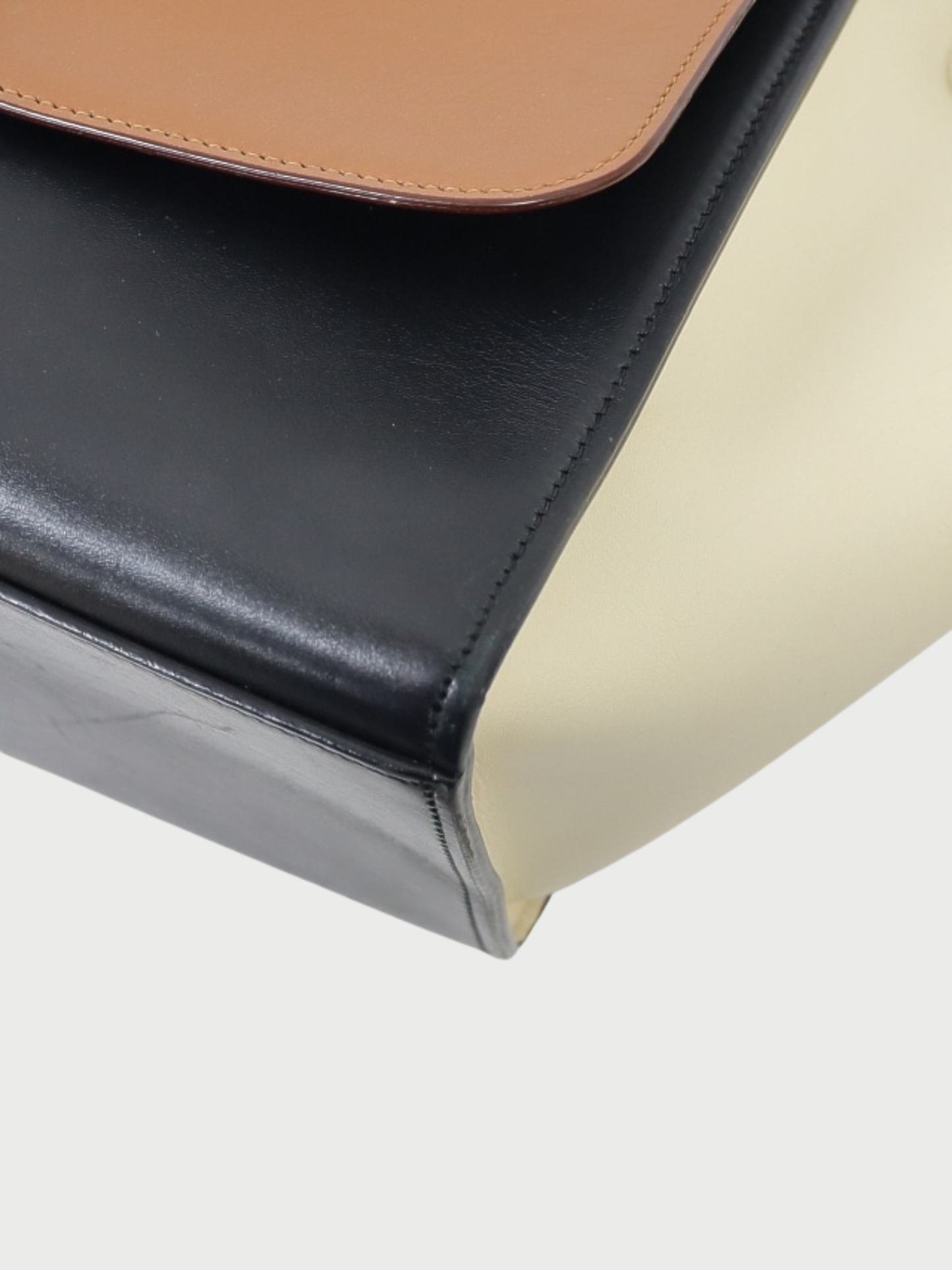Celine 2011 Black Ivory Brown Leather Trapeze Bag