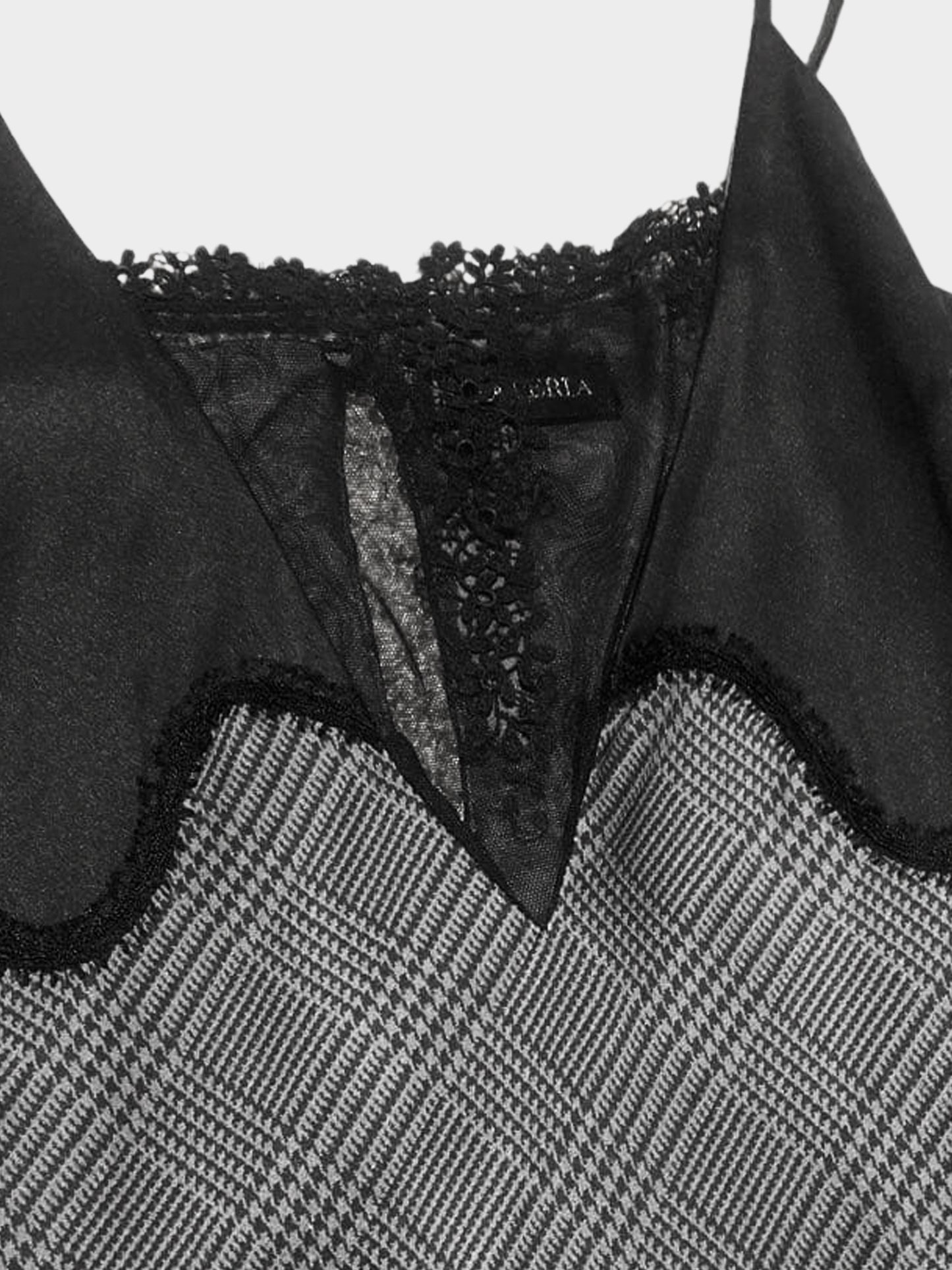 La Perla 2000s Rare Black and Grey Check Pattern and Lace Cami Top