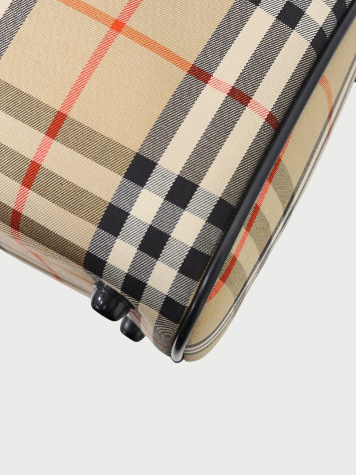 Burberry 2000s Beige Black Check Canvas Leather Boston Bag