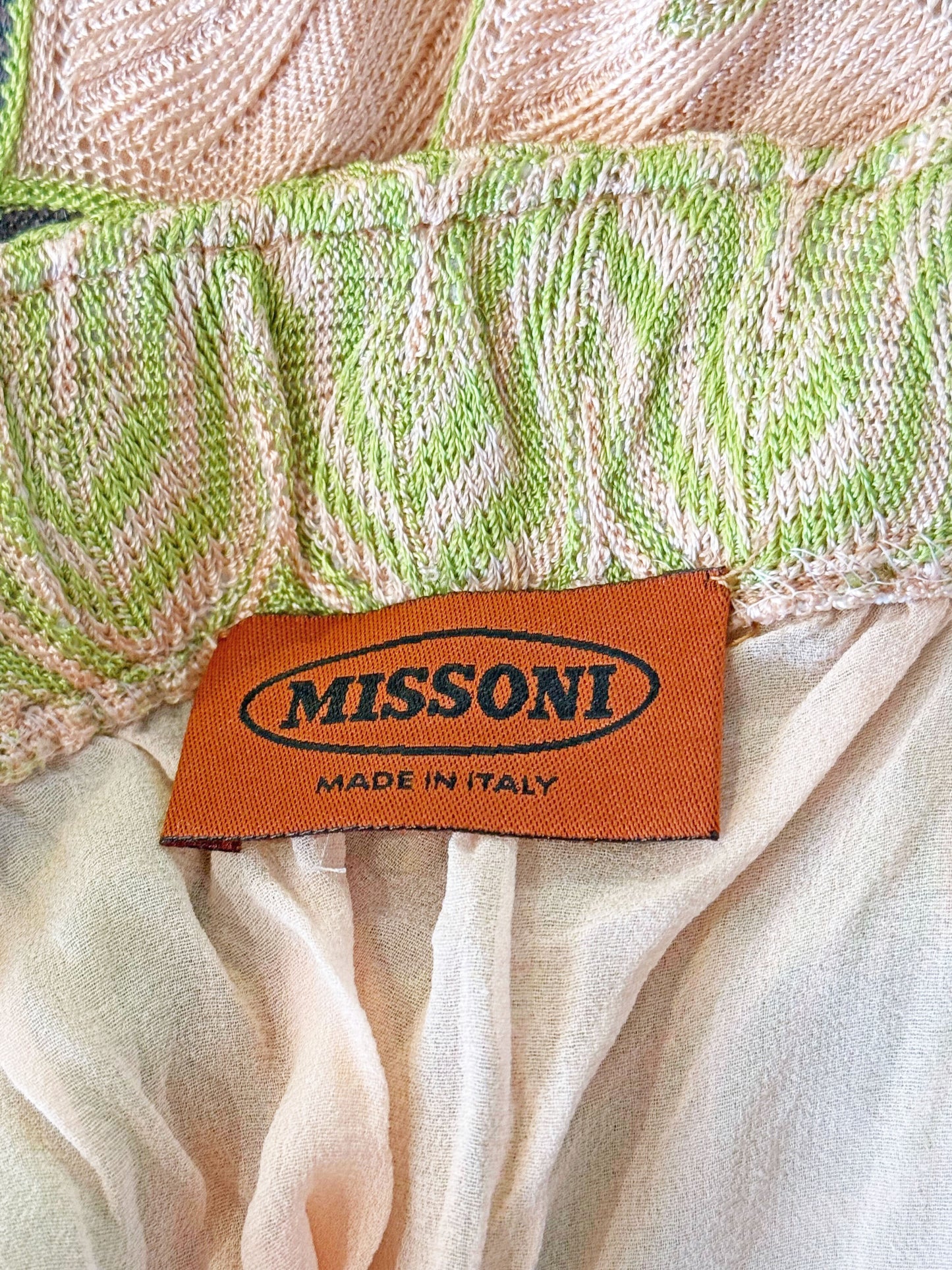 Missoni 2000s Rare Pink and Green Abstract Pattern Knitted Dress