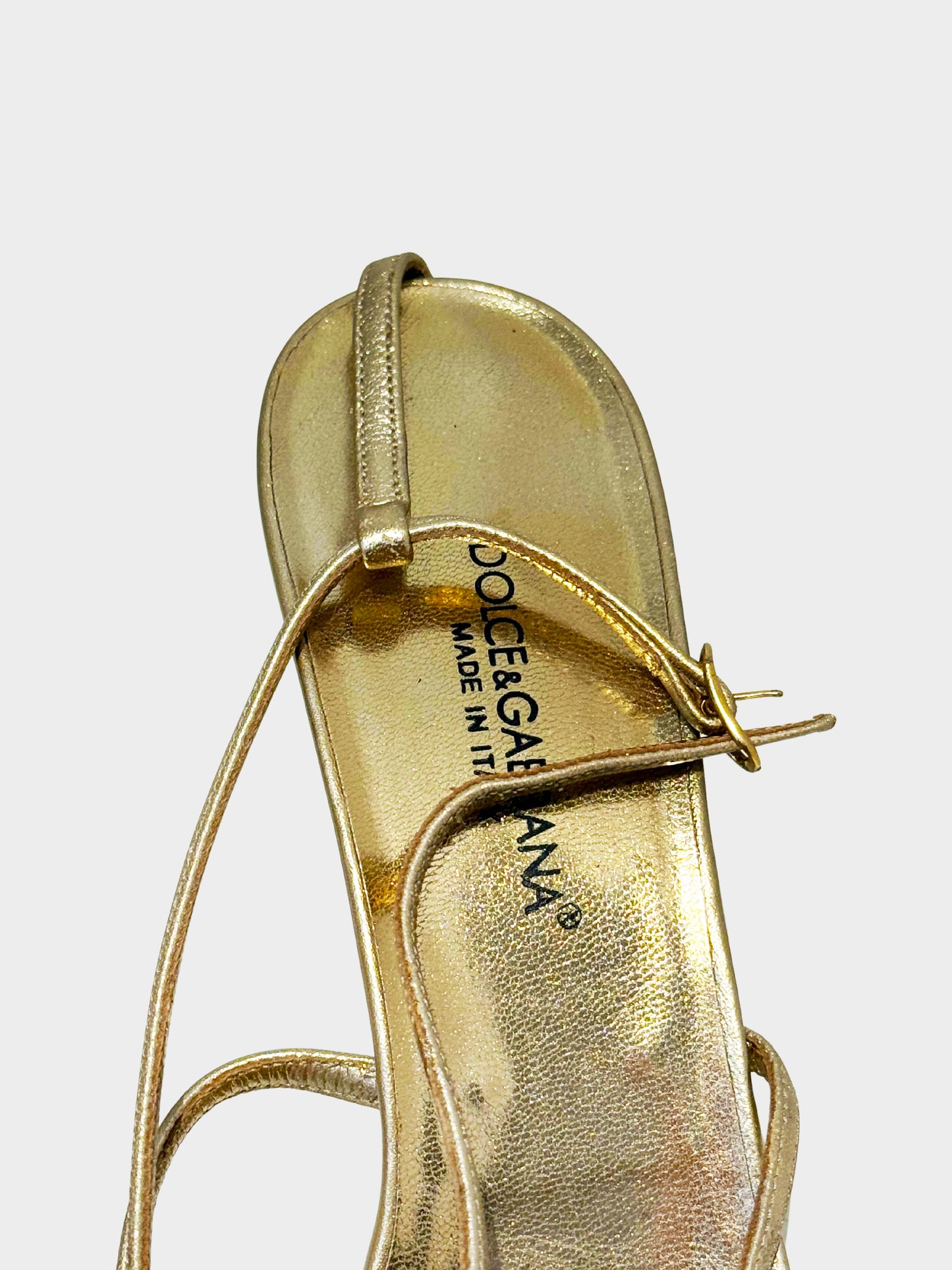 Dolce and Gabbana 2000s Metallic Gold Leather and Jeweled Heels