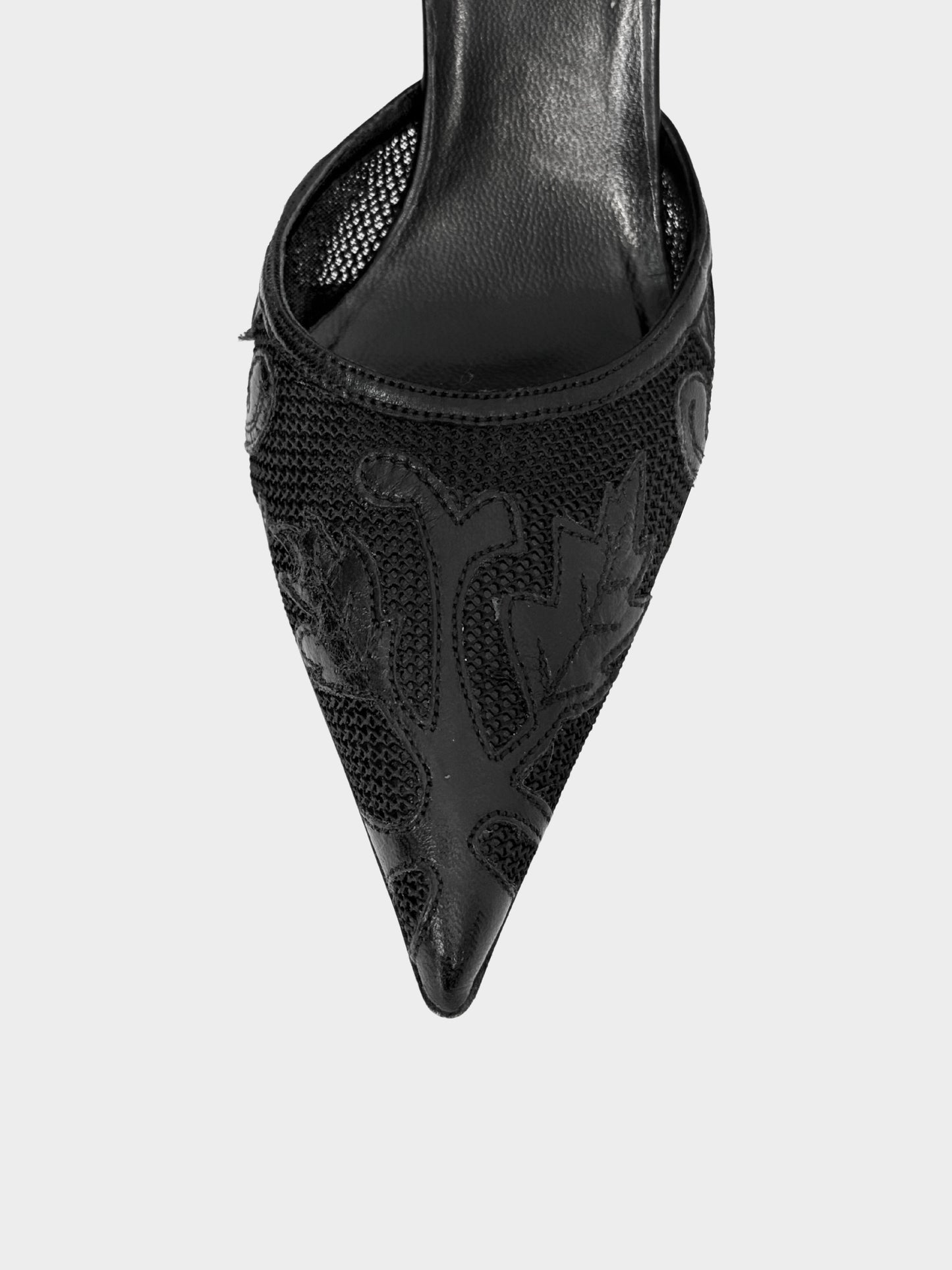 Miu Miu 2000s Black Leather and Mesh D'Orsay Pumps
