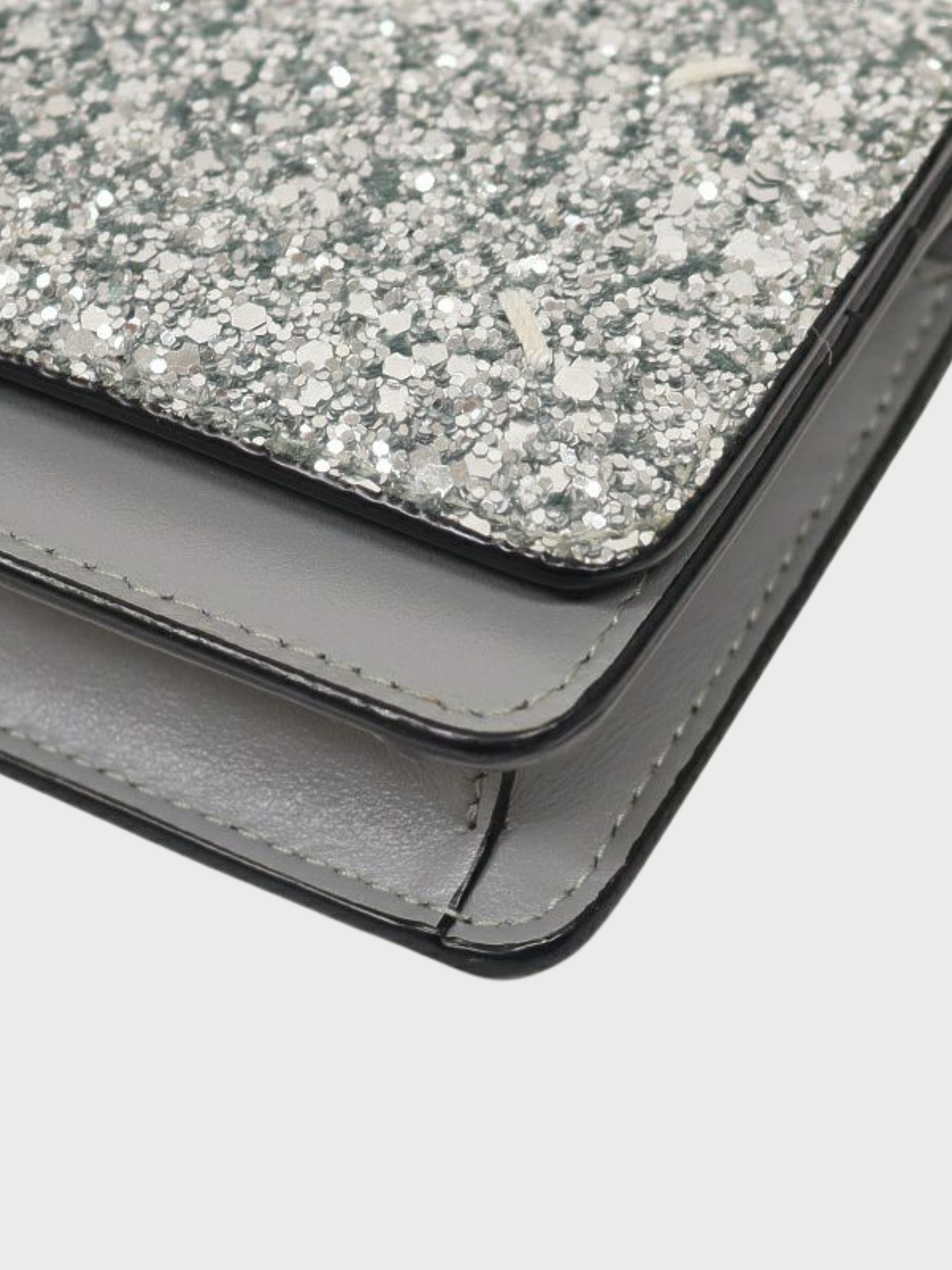 Maison Margiela 2000s Silver Green Leather Sequin 4-Stitch Chain Wallet