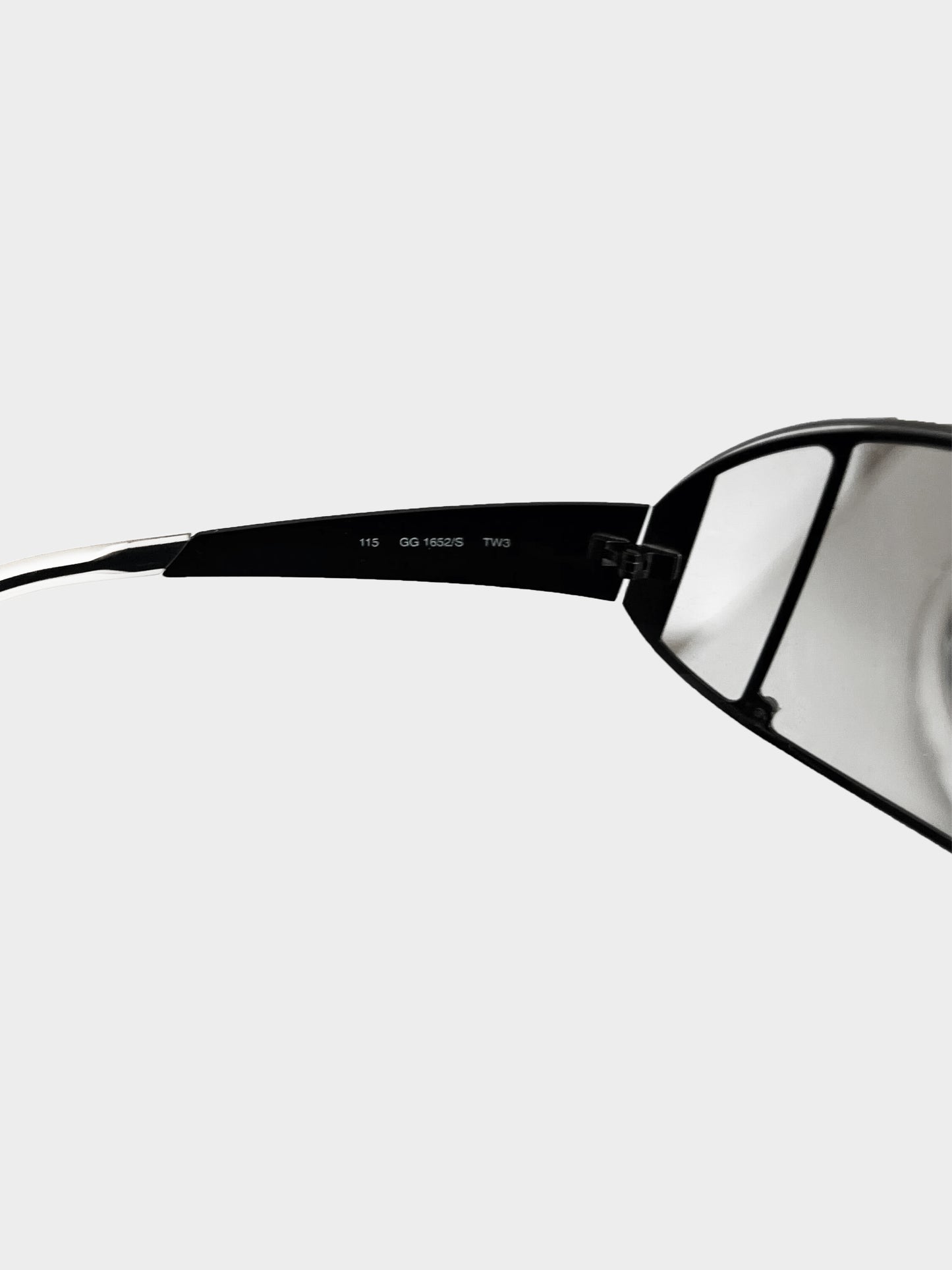 Gucci 1990s Rare Black Futuristic Aviator Sunglasses