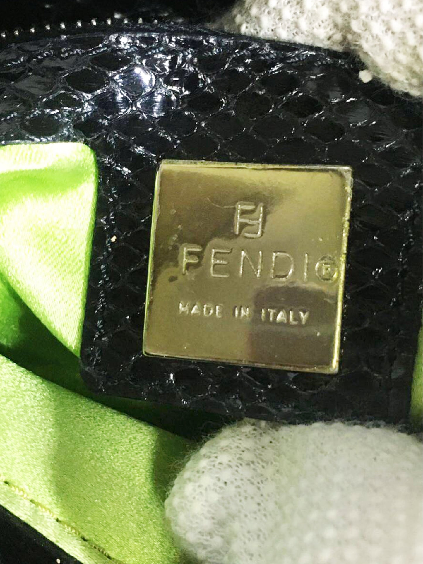 Fendi Late 1990s Black Python and Sequin Baguette Bag