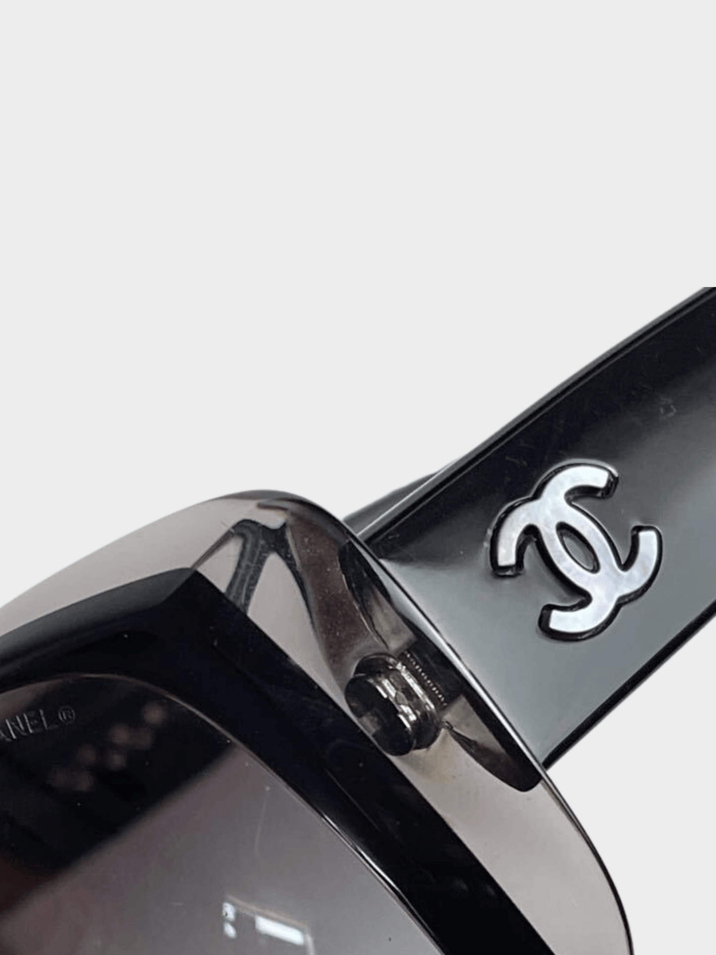 Chanel 2000s Black Frame Gradient Tint CC Logo Sunglasses