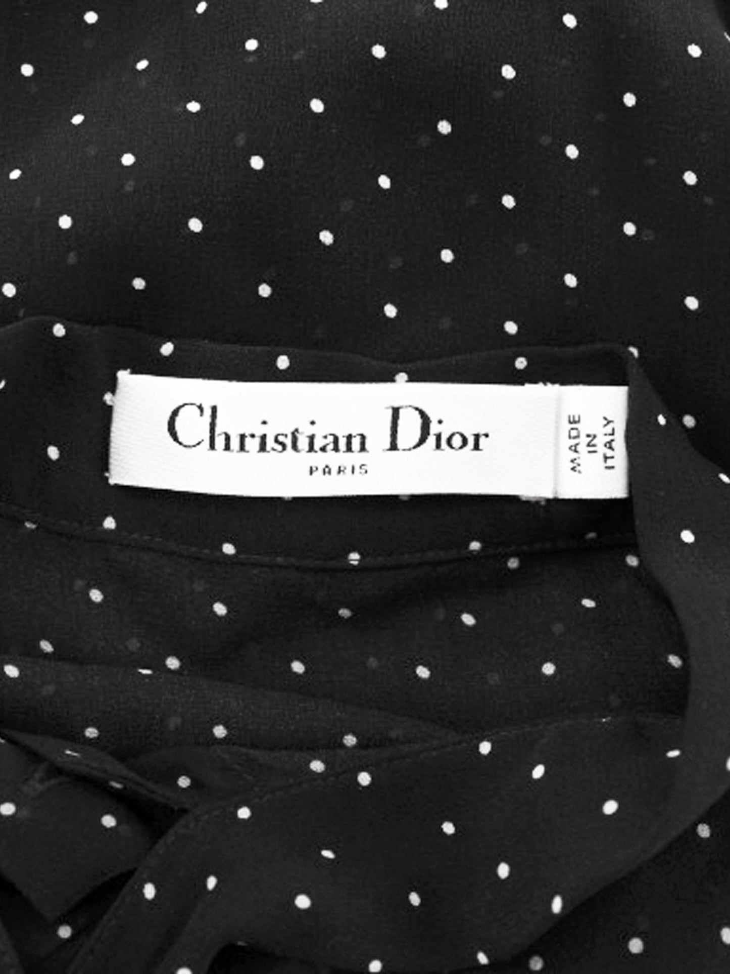 Christian Dior 2020s Black Polka Dotted Ascot Blouse with Ribbon