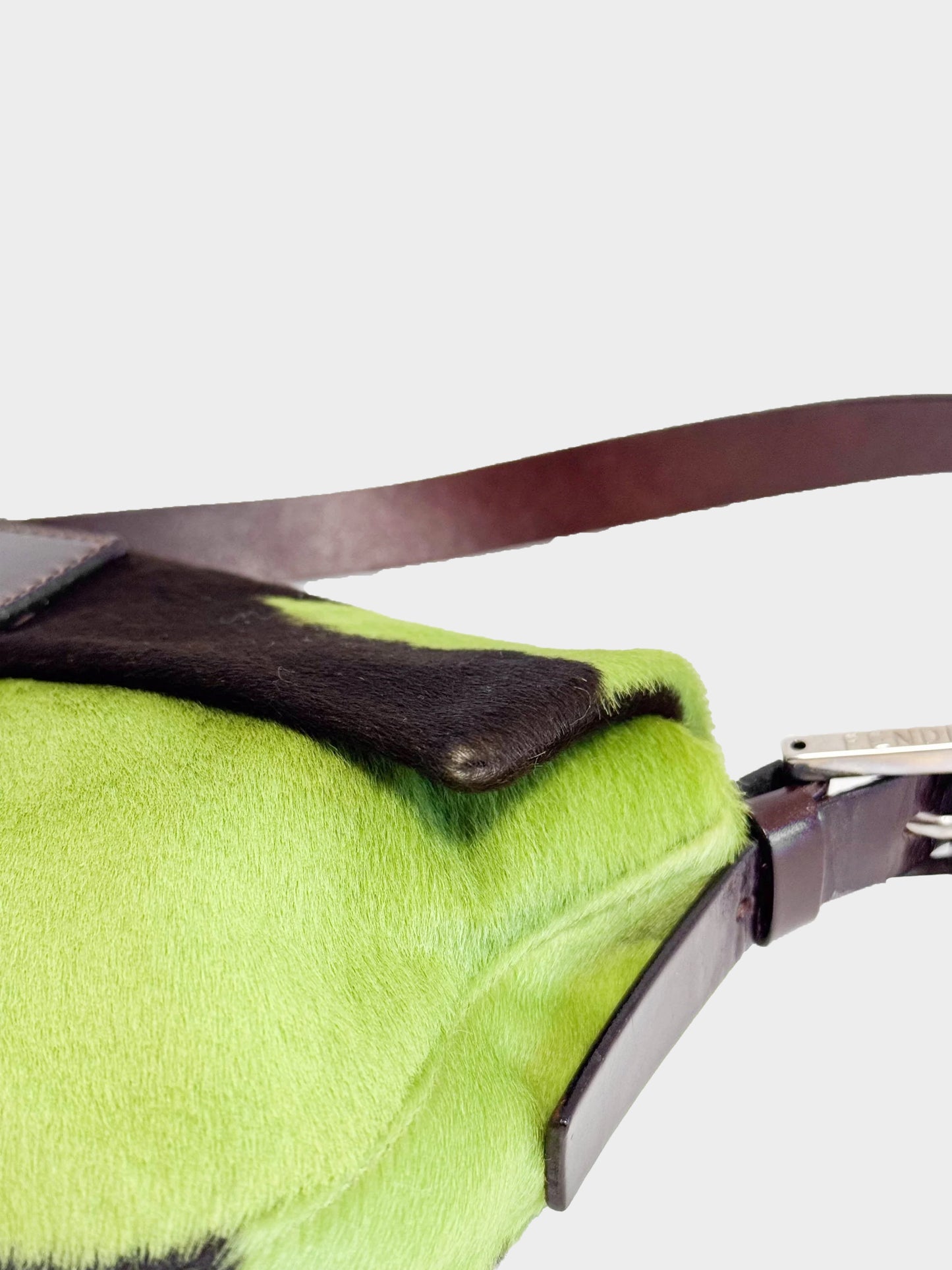 Fendi 2000s Green and Black Pony Hair Cow Print Baguette