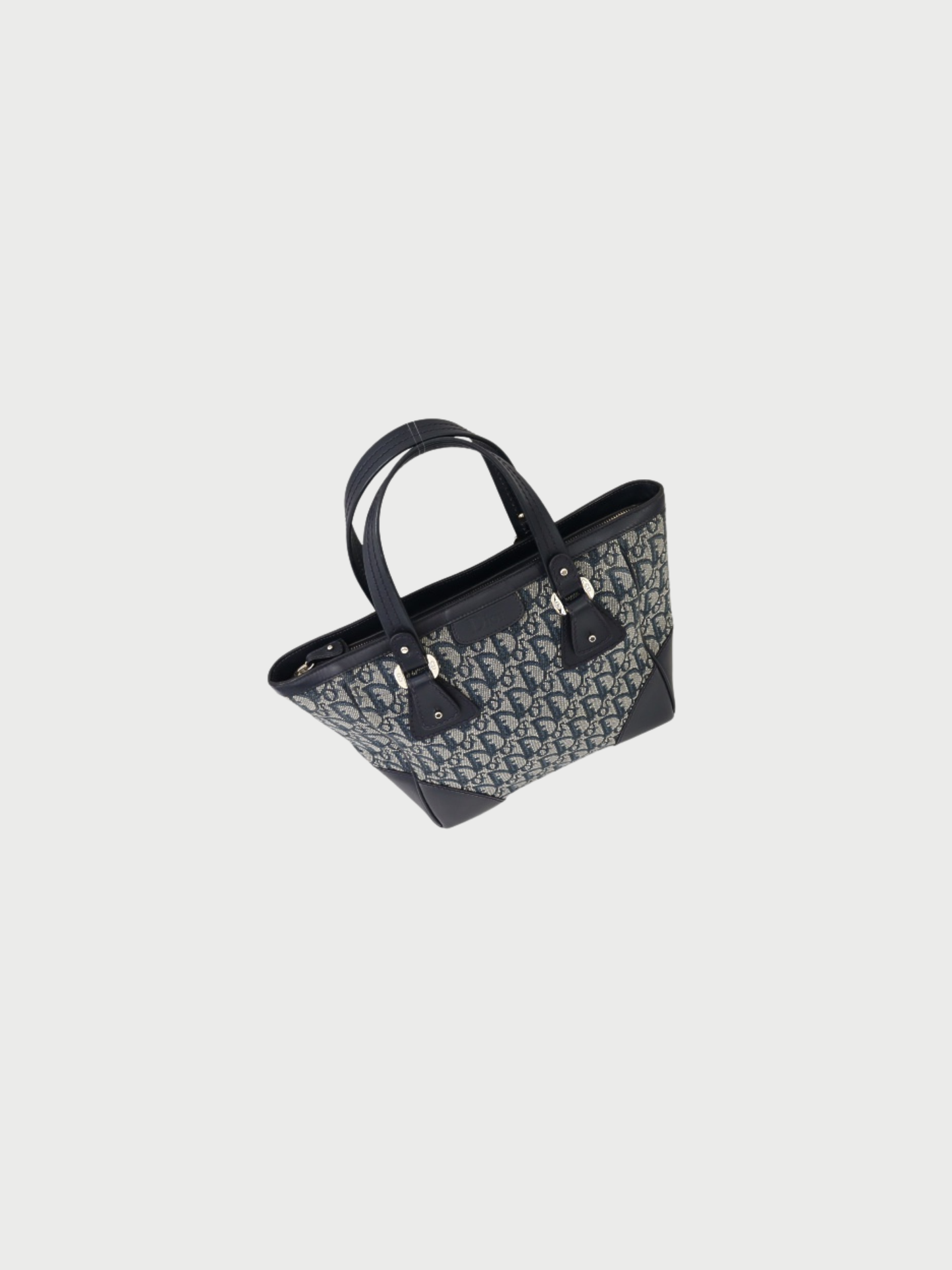 Christian Dior 2000s Navy Trotter Logo Canvas Leather Handbag