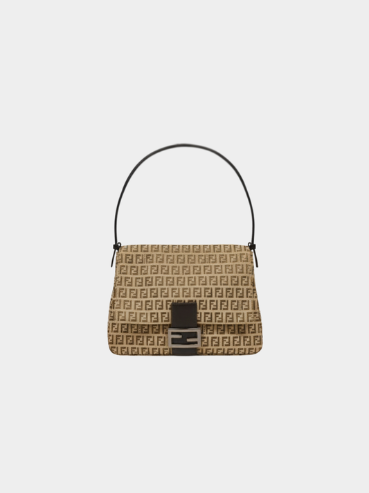 Fendi 2000s Beige Zucca Canvas Mamma Baguette Bag