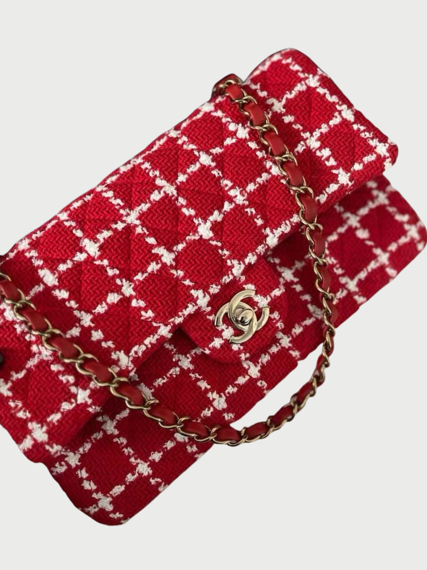 Chanel 2020s Red Tweed Double Flap Classic Bag