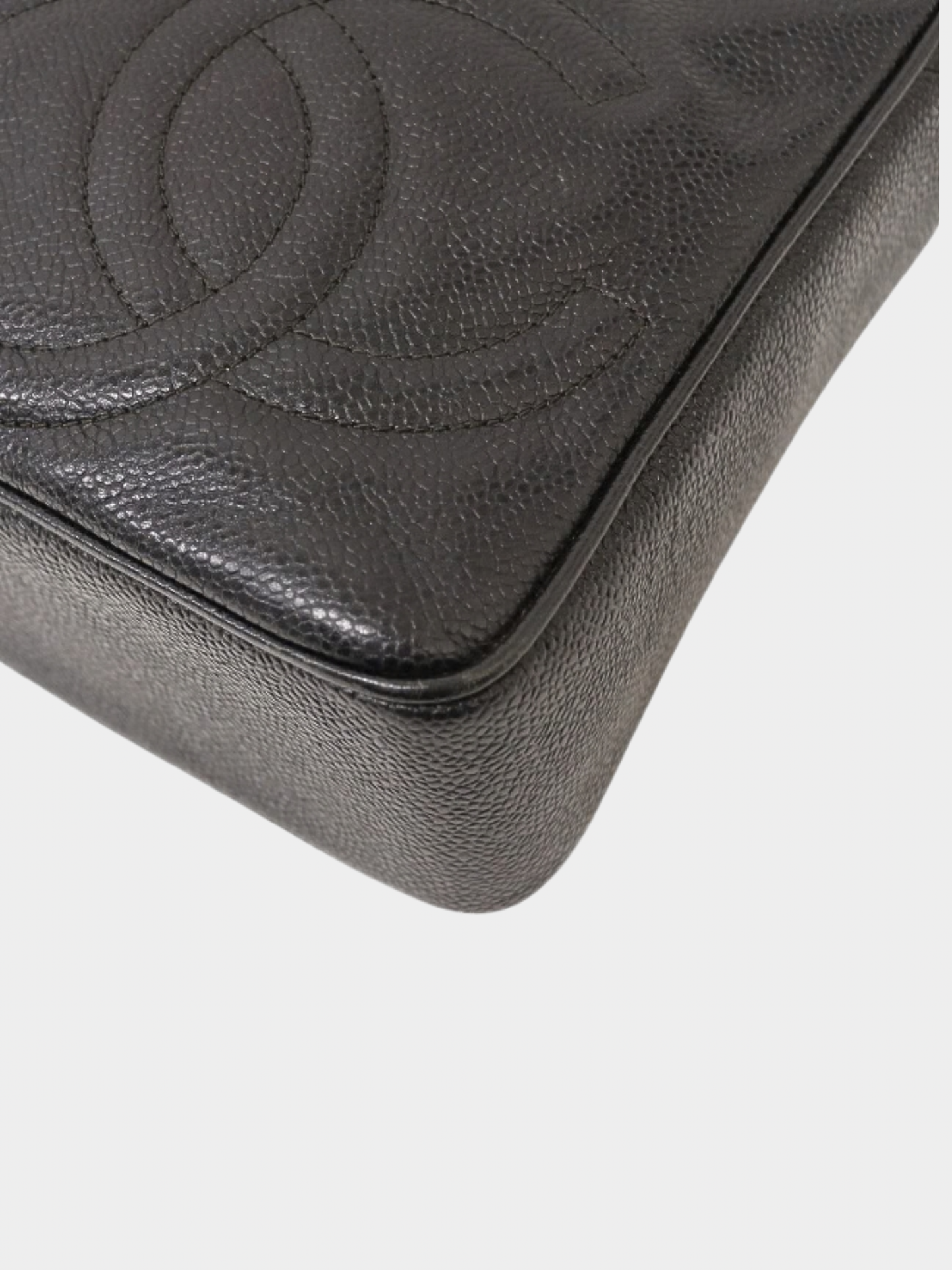 Chanel 1995 Black Caviar Leather Triple COCO Shoulder Bag