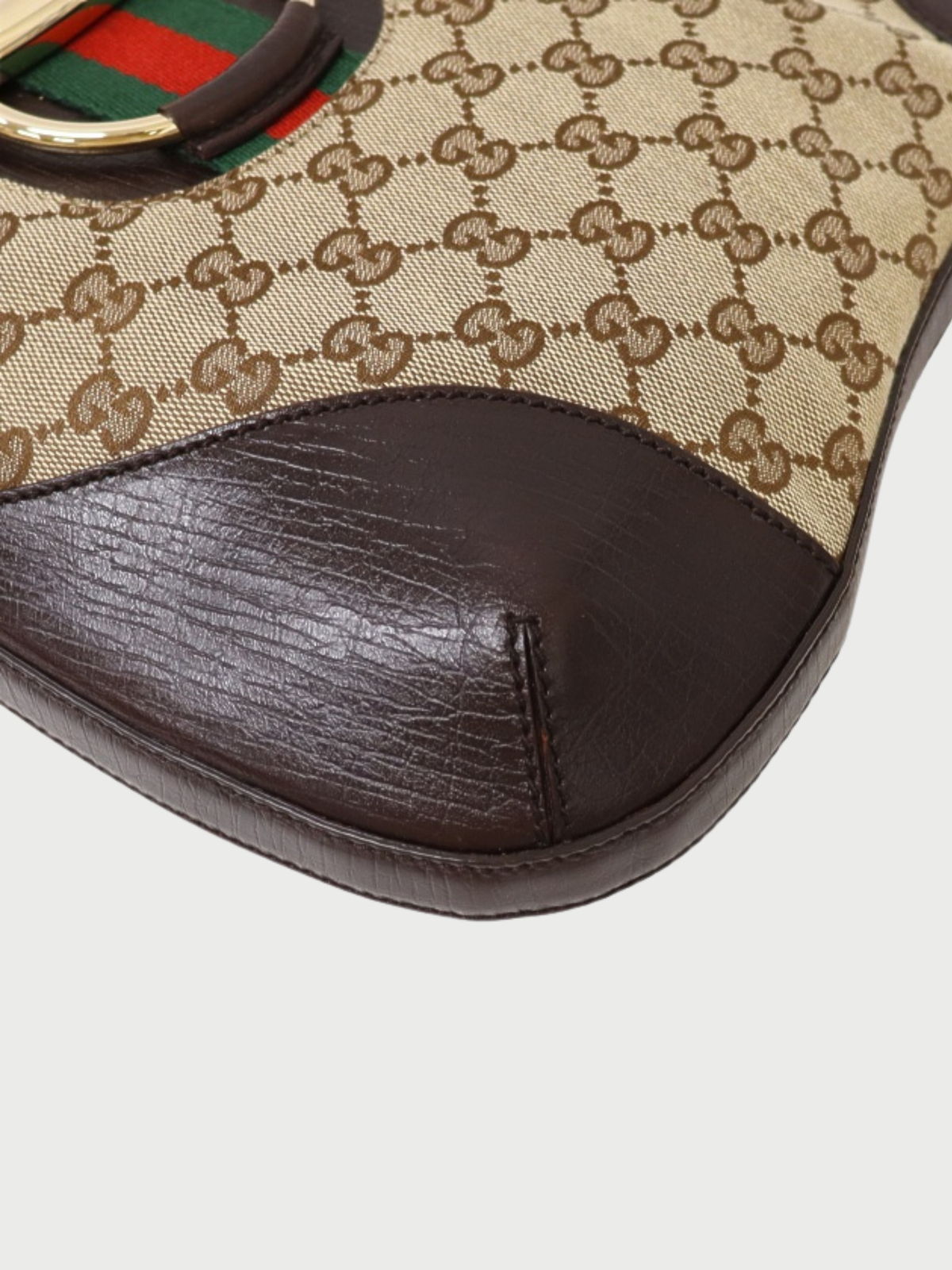 Gucci 2000s Beige Brown GG Canvas Horsebit One Shoulder Bag