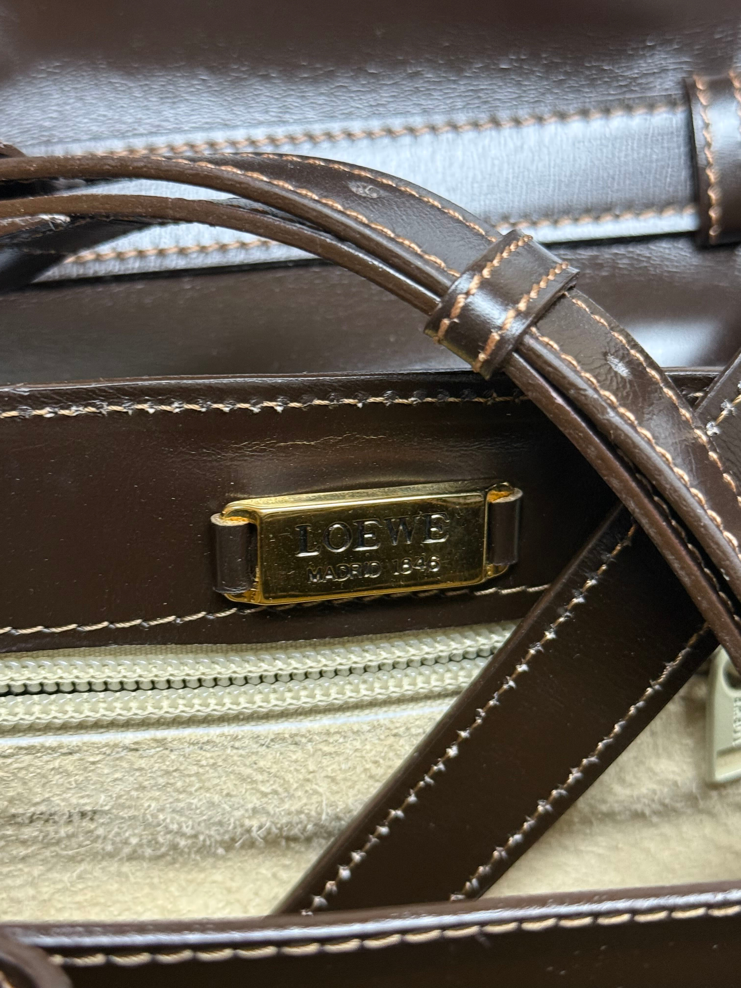 Loewe 1990s Dark Brown Box Calfskin Postal Tote Bag