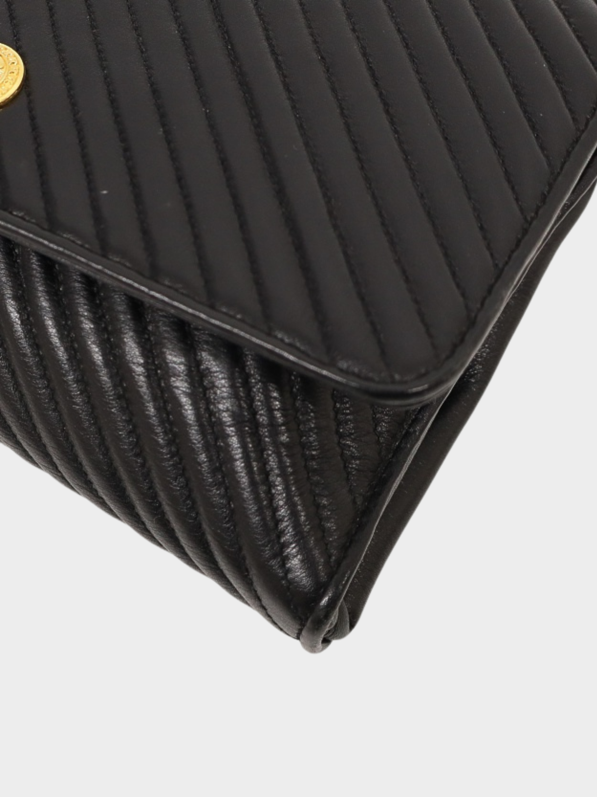Celine 2000s Black Leather Blazon Hardware Shoulder Bag