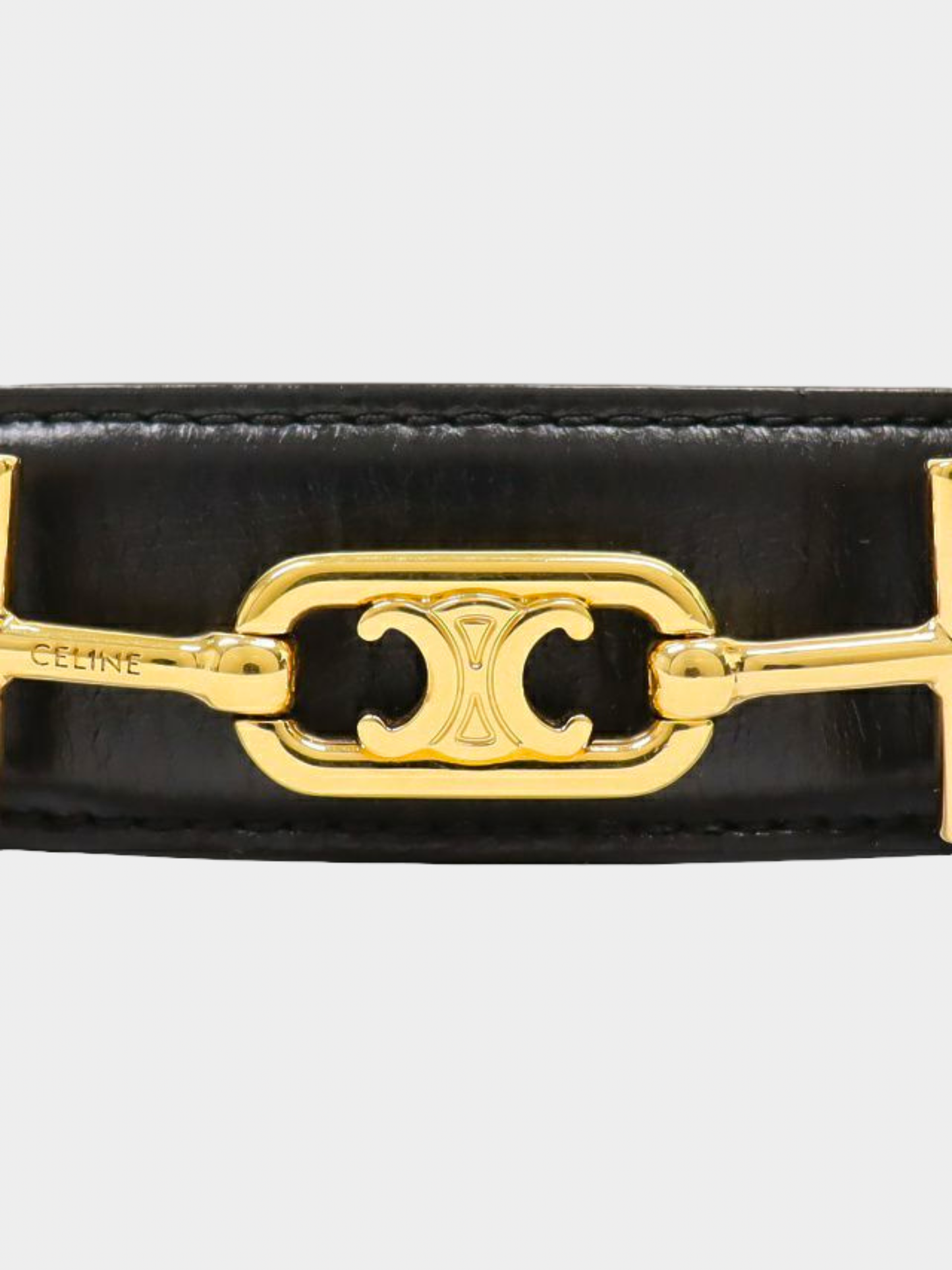 Celine 2000s Black Leather Triomphe Belt