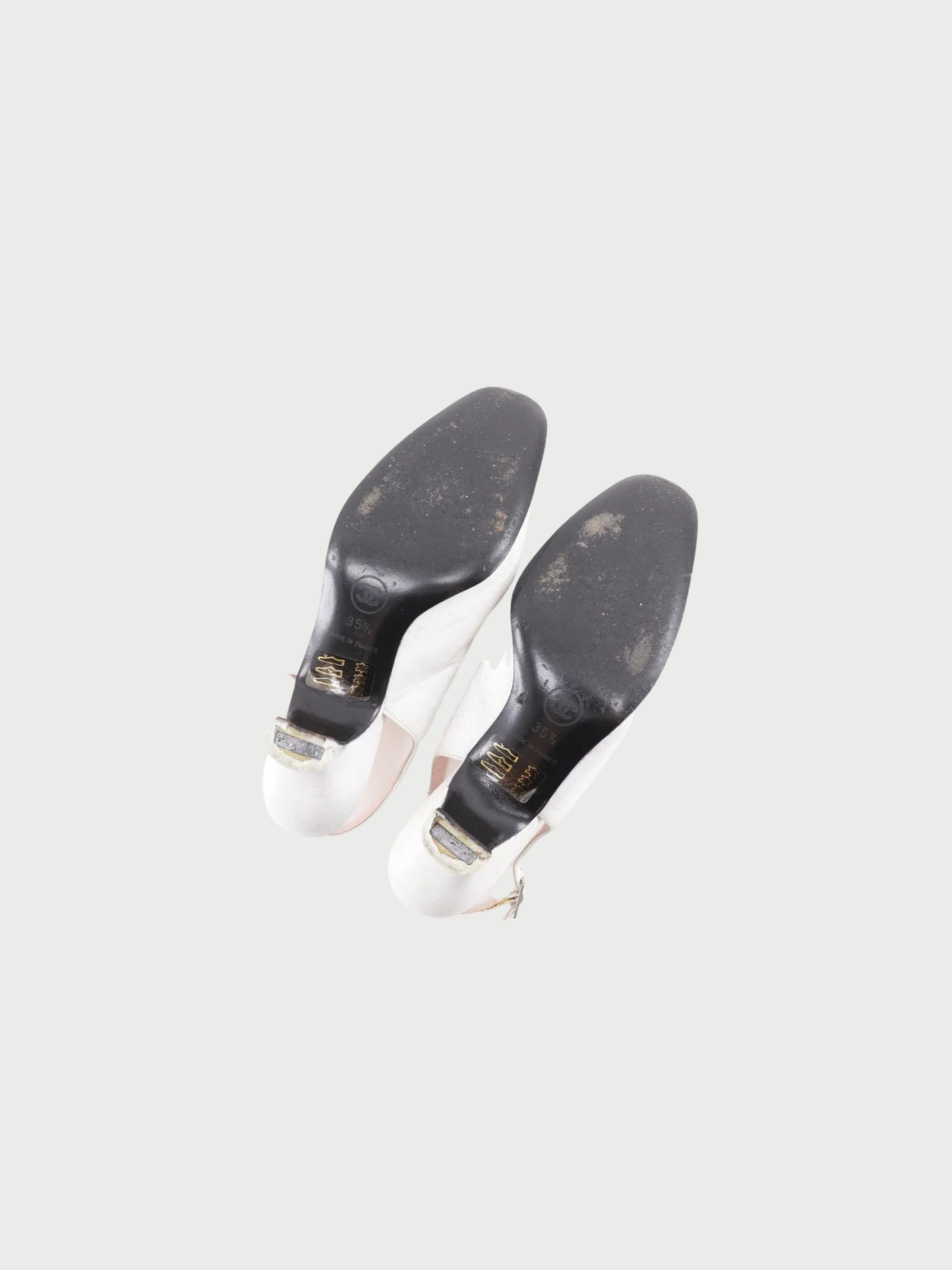 Chanel 1990s White Leather CC Backstrap Pumps