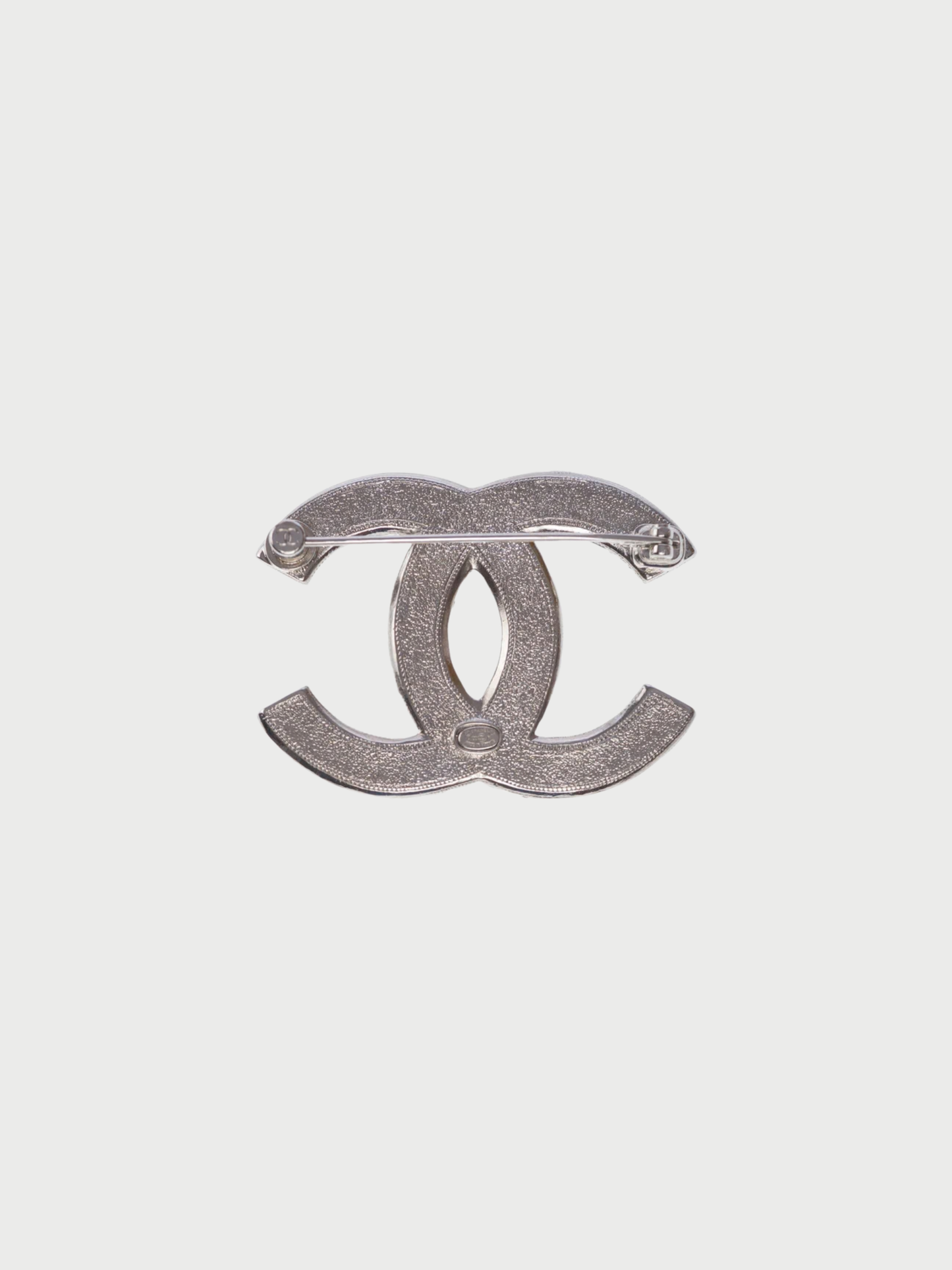 Chanel 2010s Silver Black Metal CC Crystal Brooch