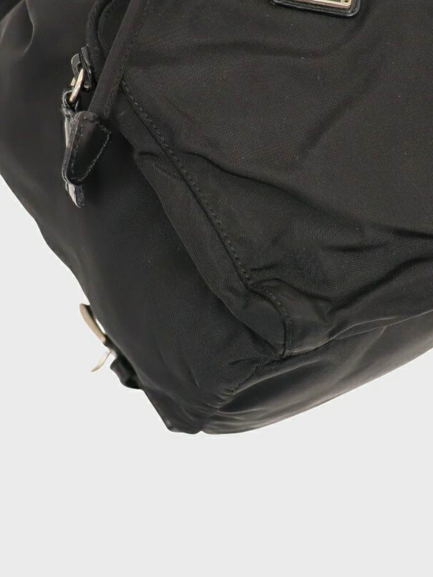 Prada 1990s Black Nylon and Leather Triangle Logo Backpack