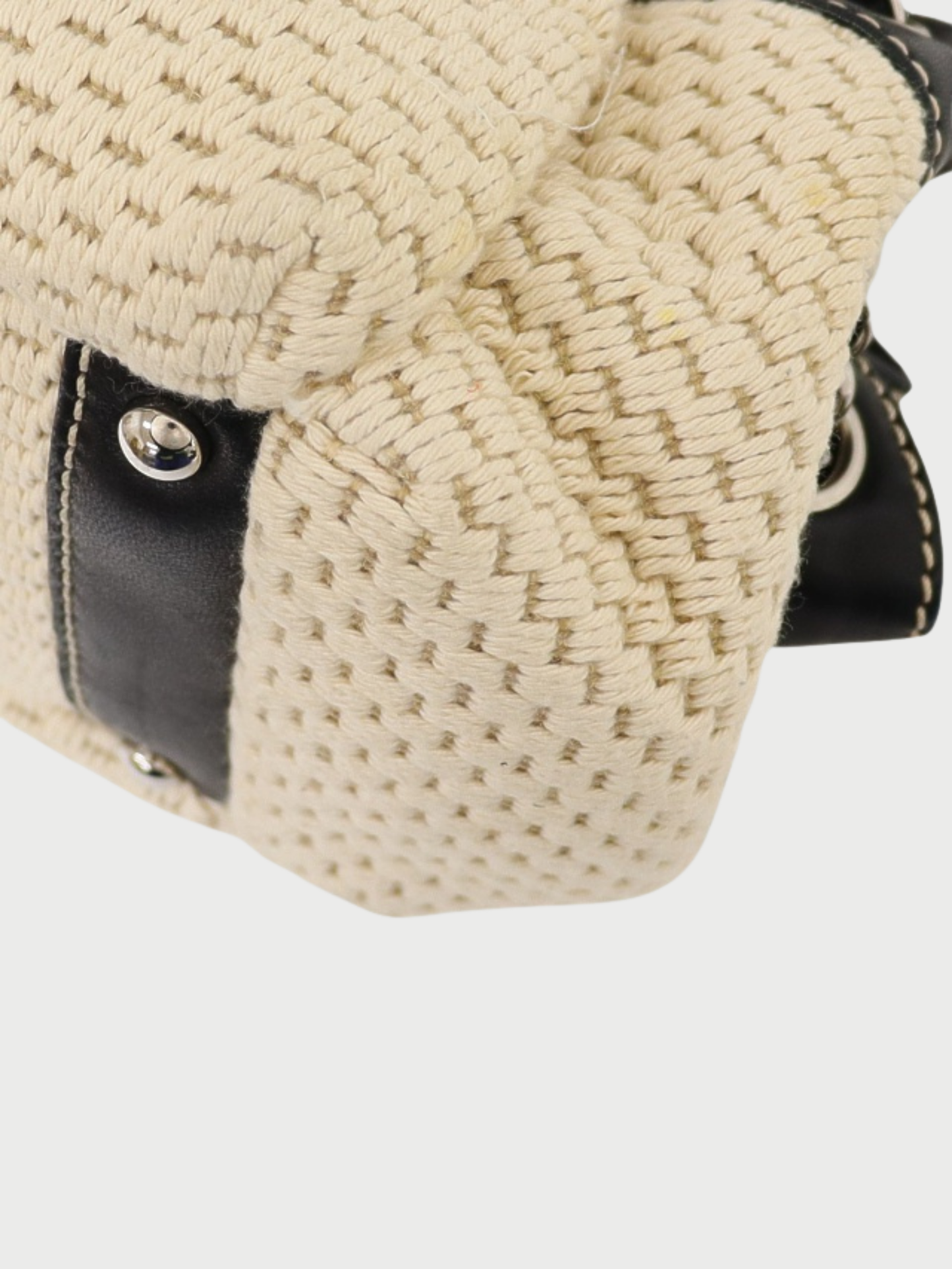 Chanel 2004 Black Ivory Cotton Leather Chain Shoulder Bag