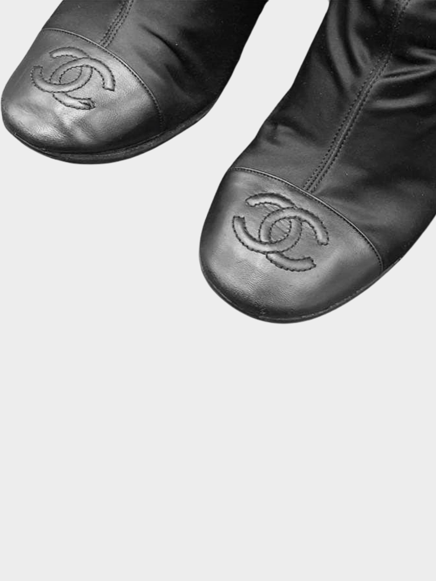 Chanel 2000s Black Shirred Long Boots