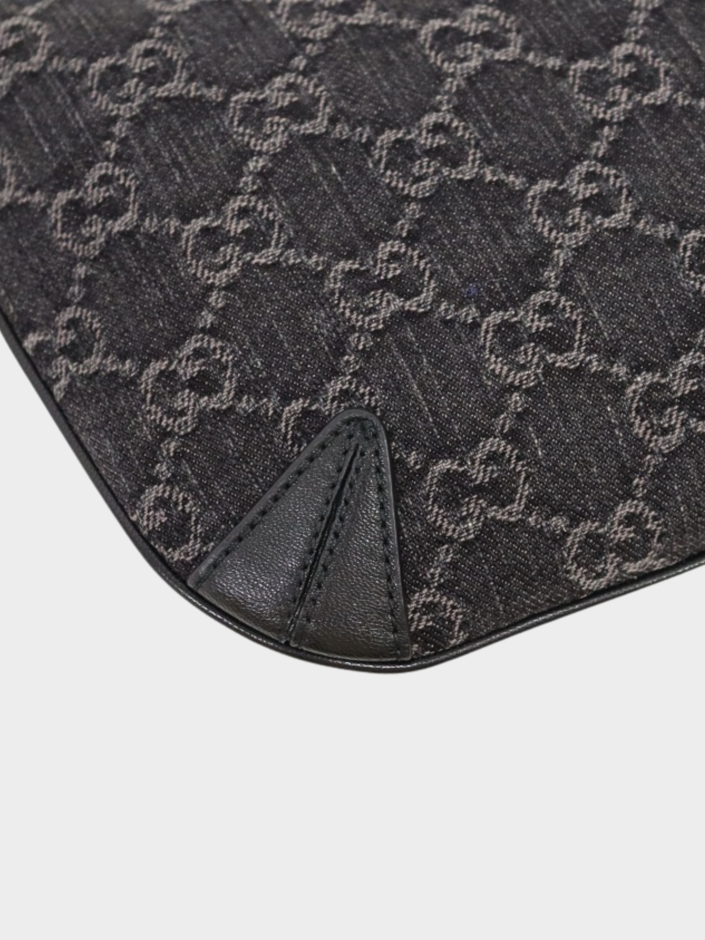 Gucci 2000s Black Denim Leather GG Horsebit Shoulder Bag