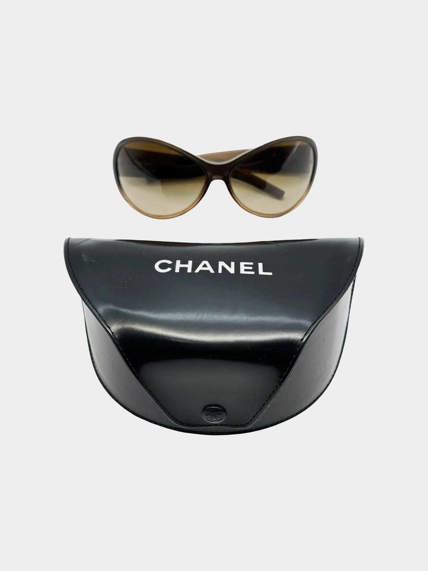 Chanel 1990s Brown CC Oval Sunglasses
