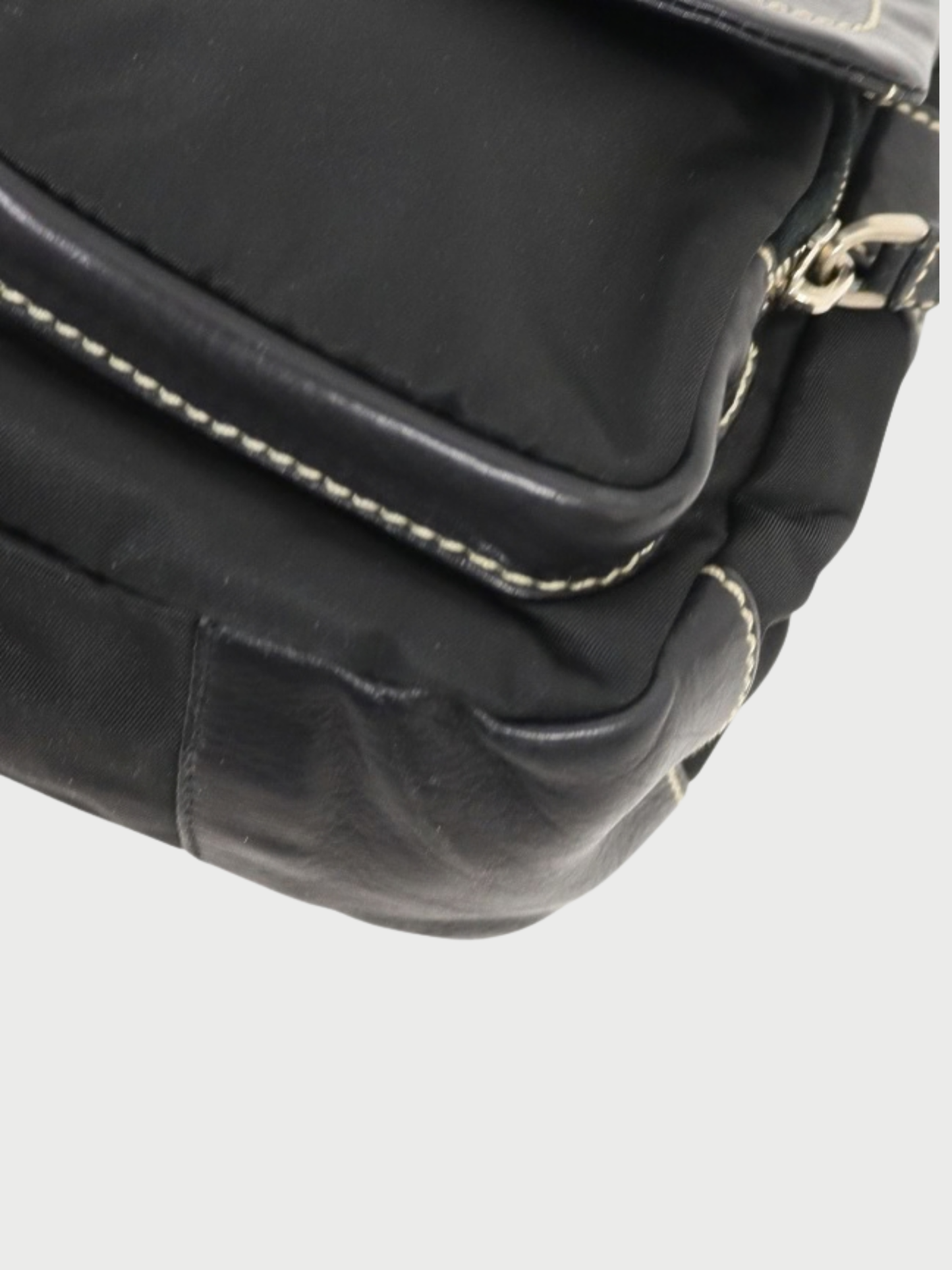 Prada 2000s Black Nylon Leather Triangle Logo Shoulder Bag