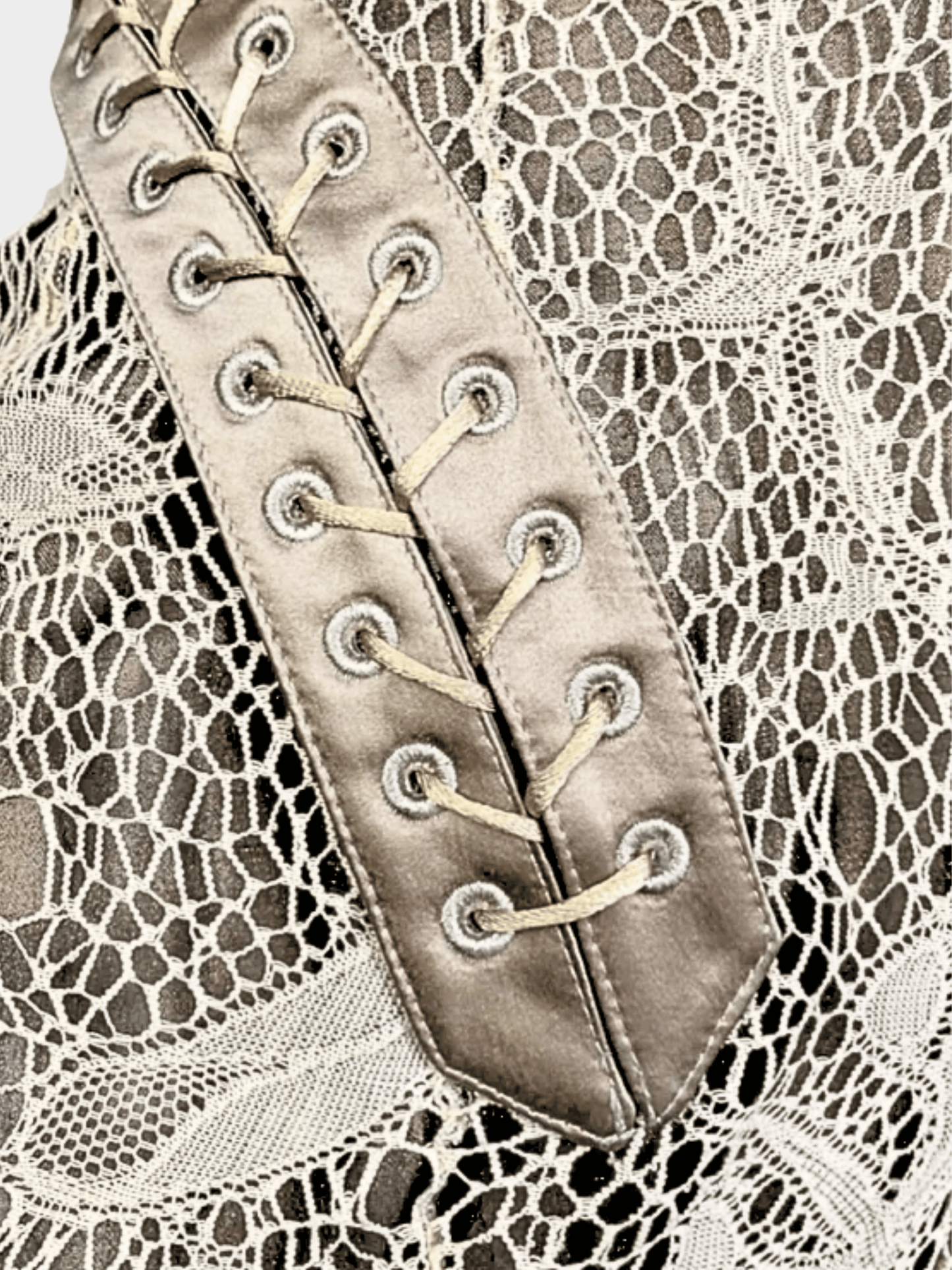 Alexander McQueen FW 2002 Runway Beige Lace Bondage Corset Midi Dress