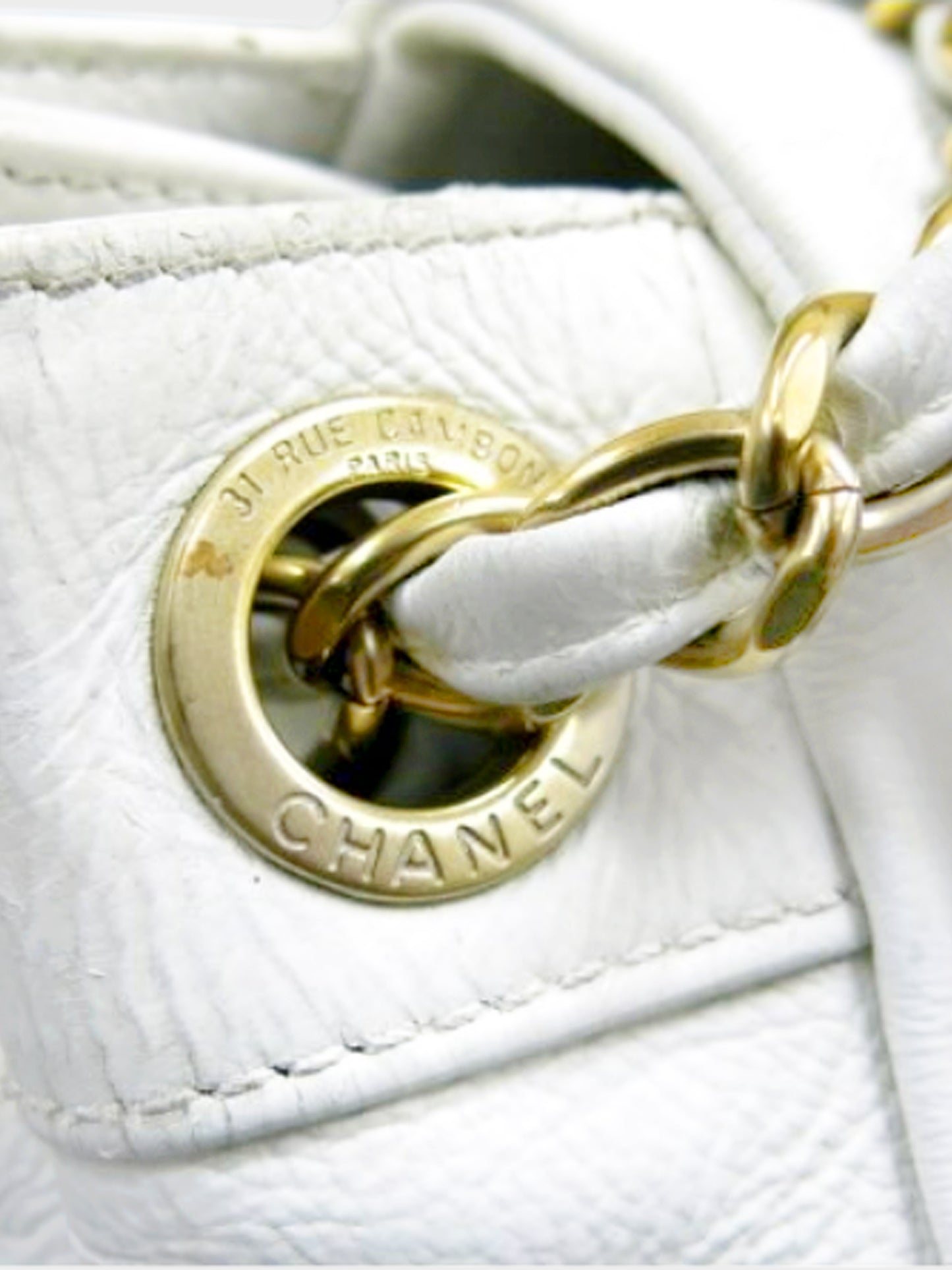Chanel Cruise 2009 White Calfskin Mosaic Metal Stud Flap Bag