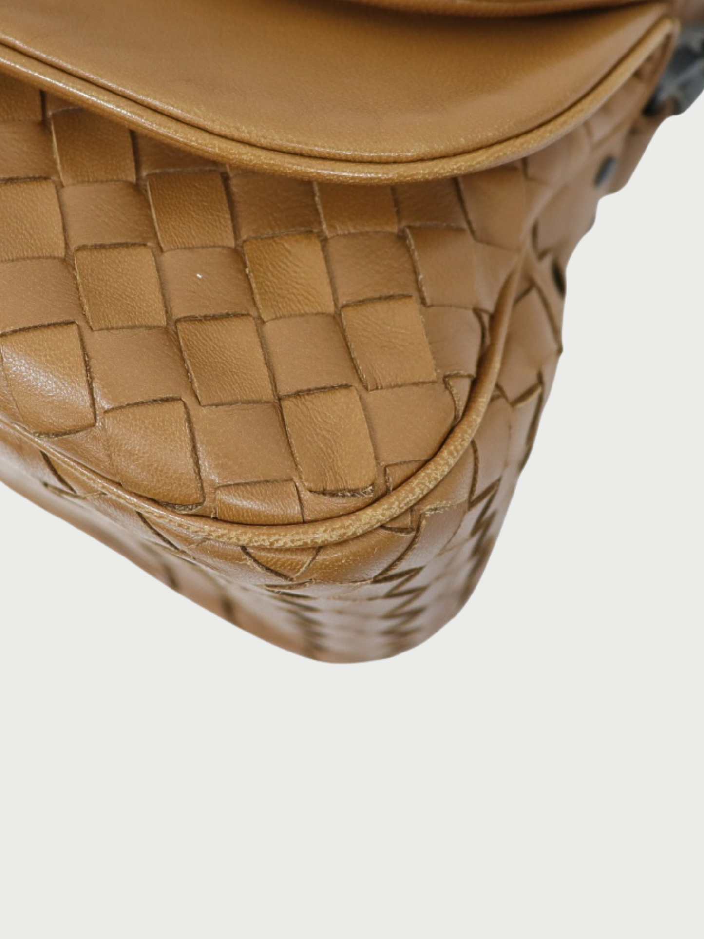 Bottega Veneta 2000s Brown Intrecciato Leather Double Flap One-Shoulder Bag