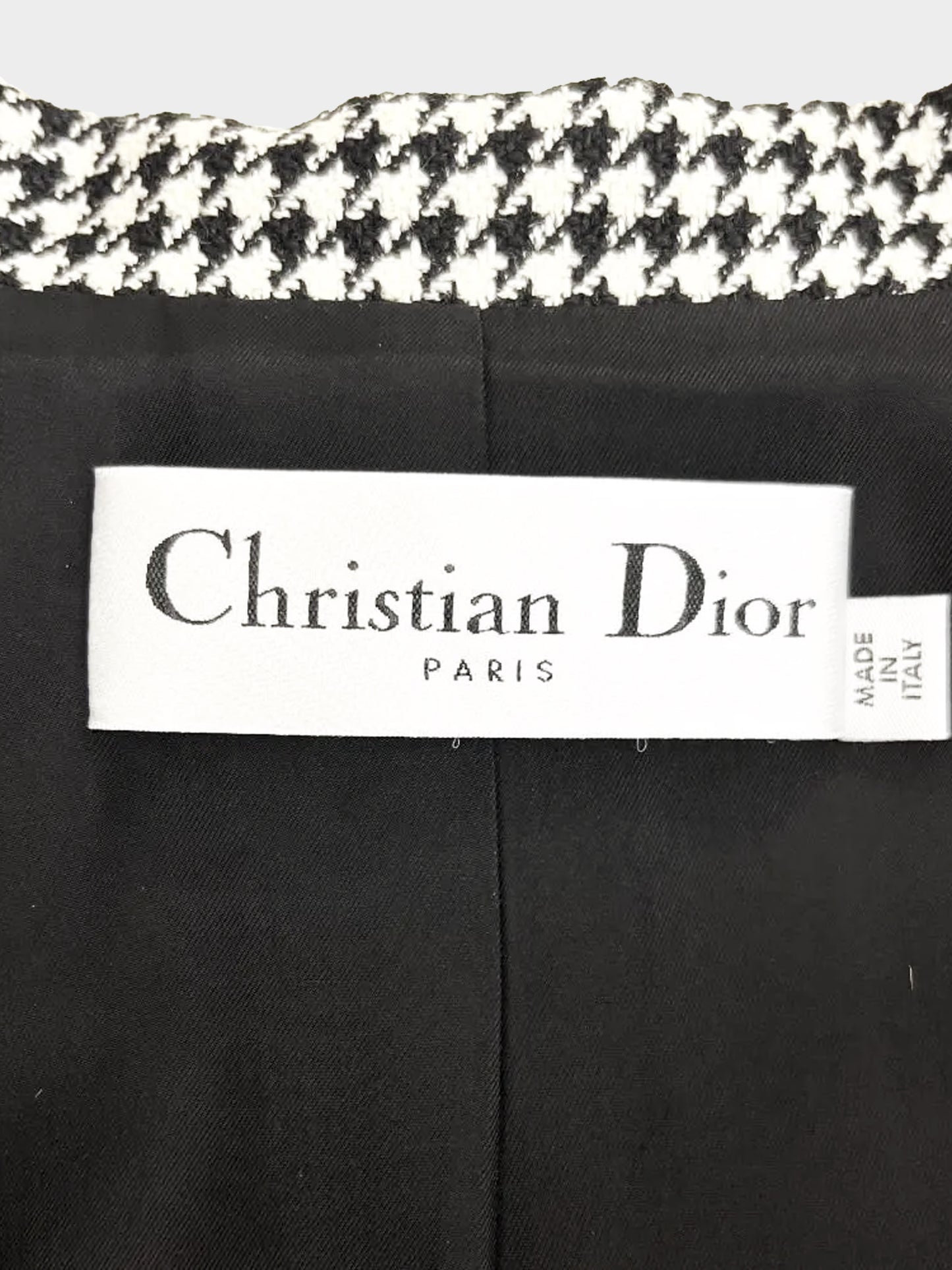 Christian Dior 2020s Black and White Wool Houndstooth Blazer with Hooded Liner