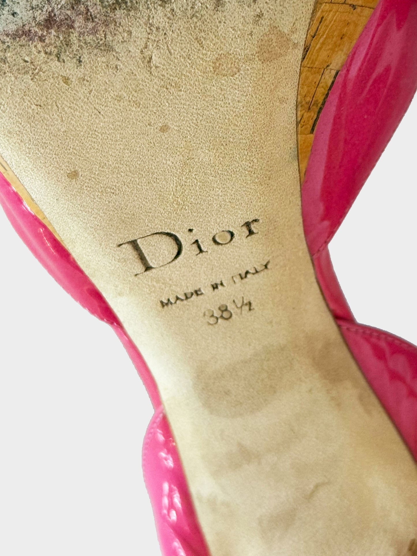 Christian Dior 2000s Pink Patent Leather Bow and Wooden Heels