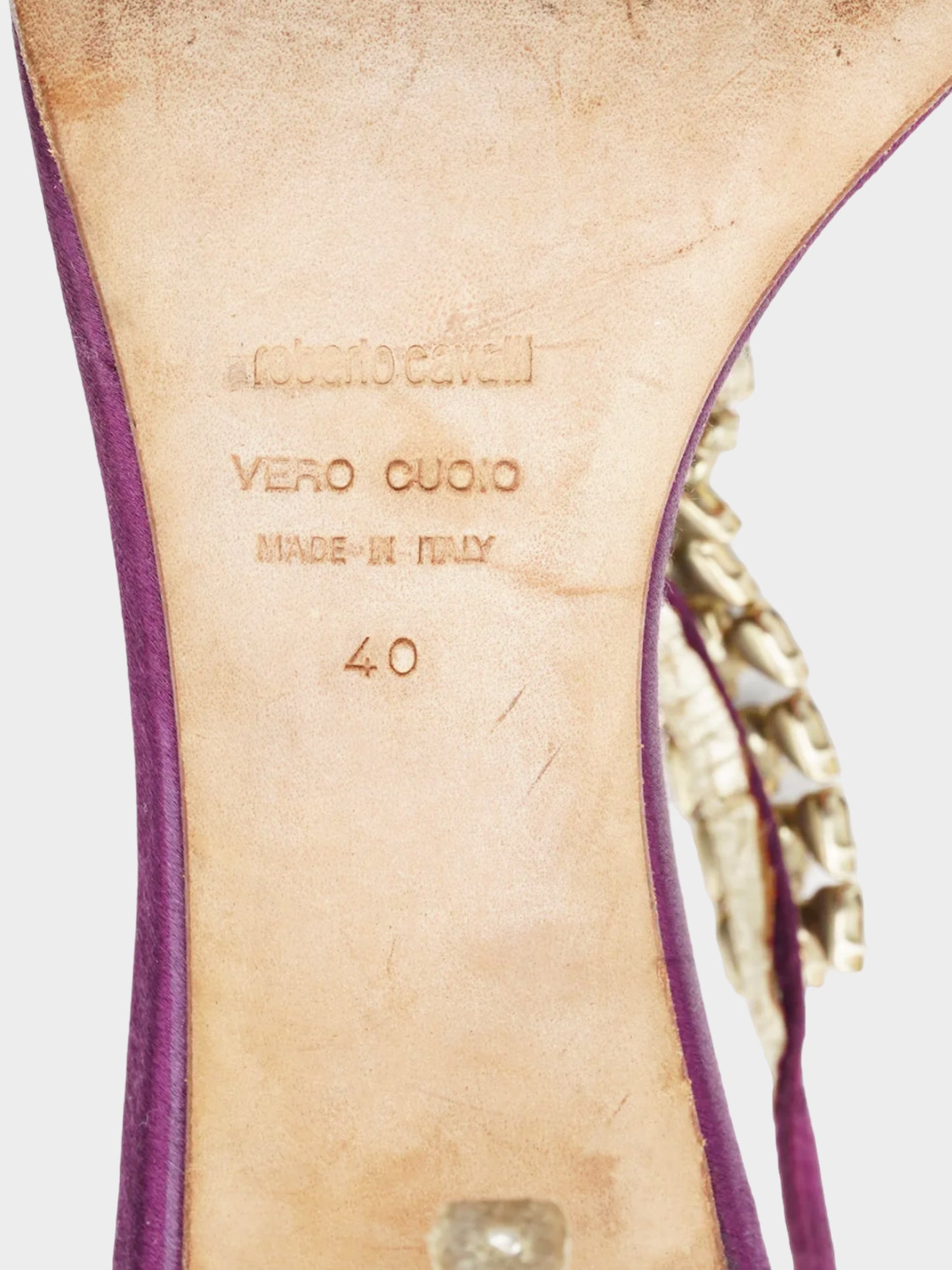 Roberto Cavalli 2000s Purple Satin Strappy Heels