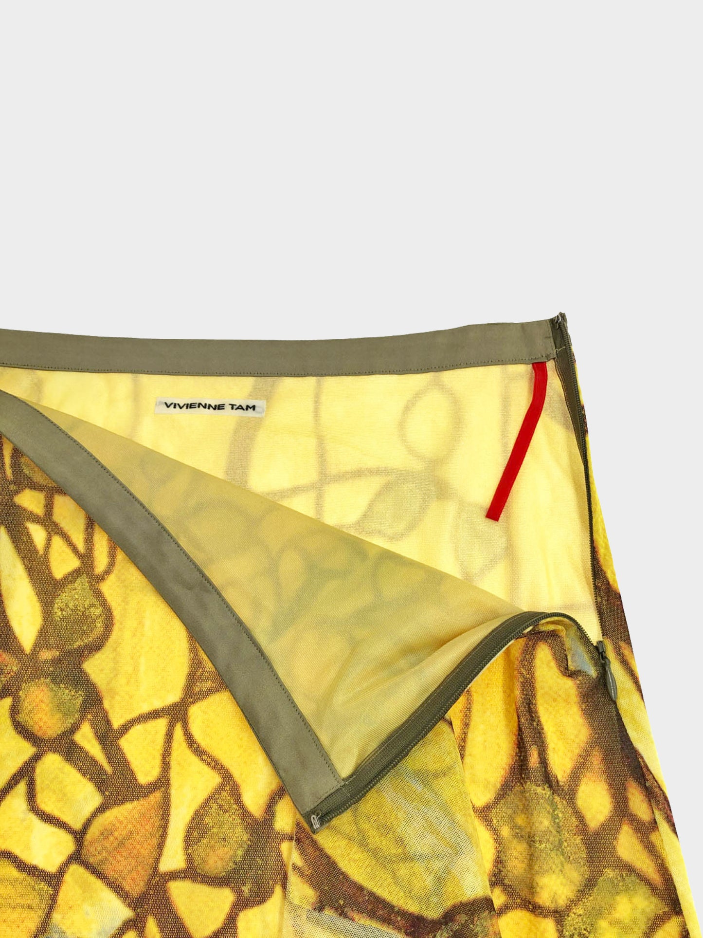 Vivienne Tam 1990s Yellow Abstract Floral Print Mesh Top and Skirt Set